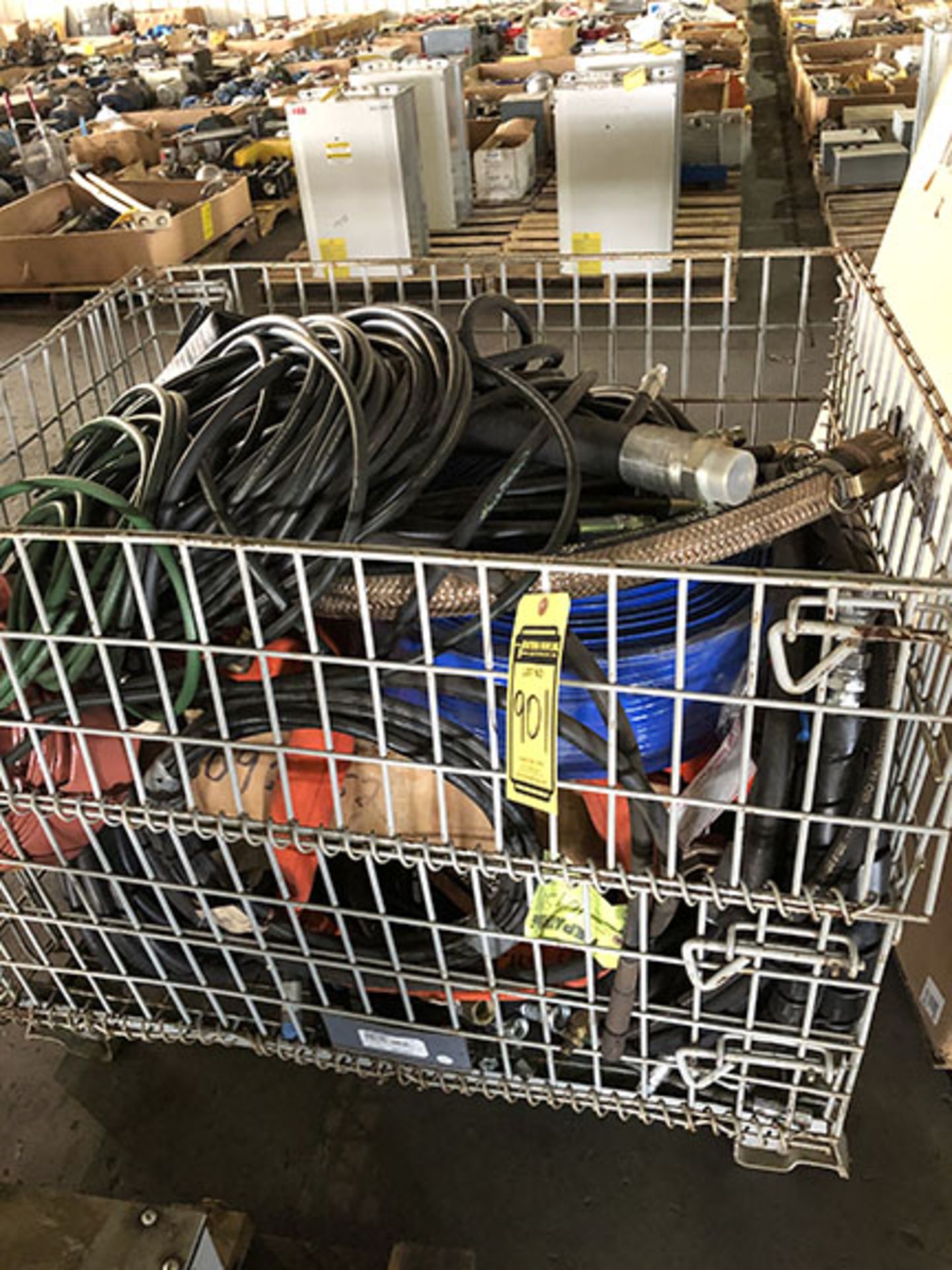 METAL CRATE OF ASSORTED CORDS AND EXTENSION CORDS