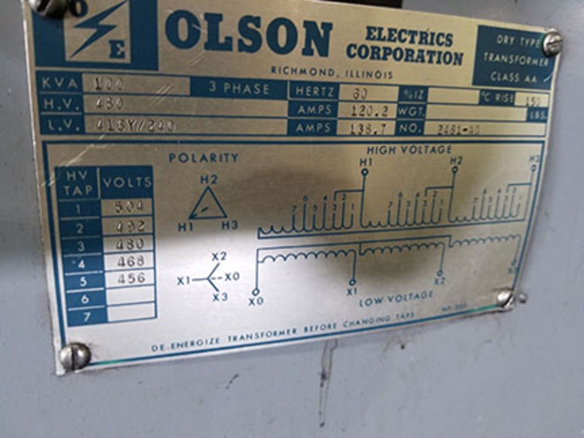 OLSEN CLASS AA DRY TYPE TRANSFORMER - Image 3 of 4