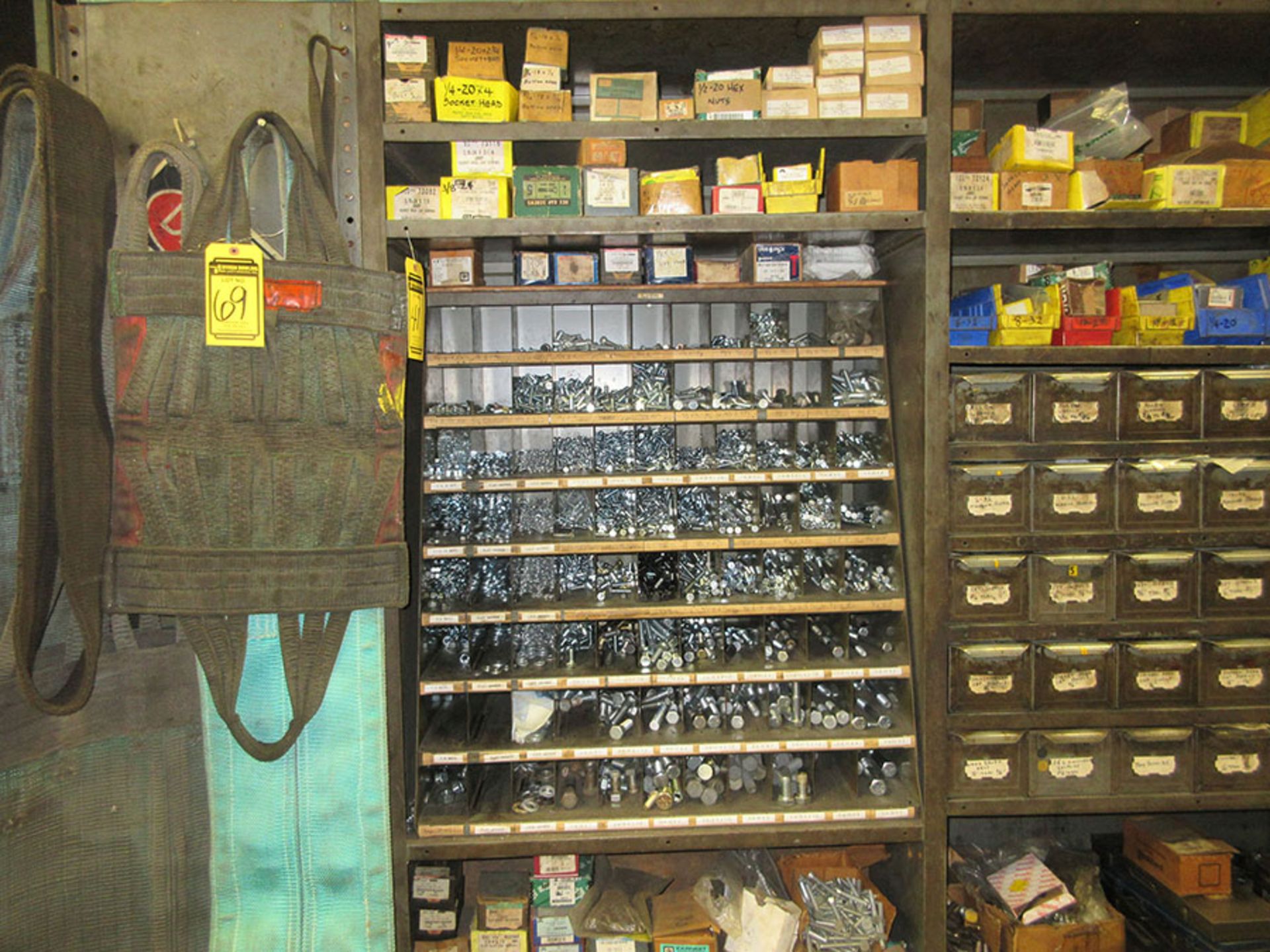 9-SECTIONS SHELF UNIT WITH CONTENT; ASSORTED HARDWARE, TAPS, DIES, FITTINGS, BOLTS, SCREWS, SHIM - Image 2 of 12