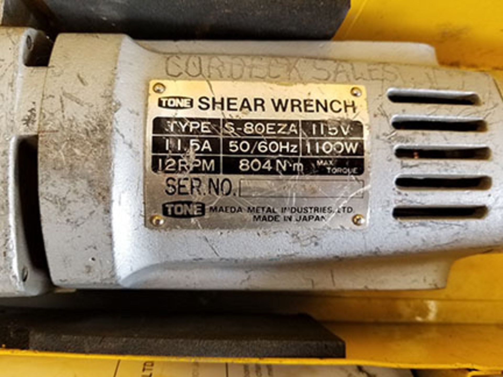 TONE SHEAR WRENCH, MODEL S-80EZA, 11.5 AMP, SINGLE PHASE 115V, 12 RPM, 804N.M TORQUE, SINGLE - Image 4 of 6