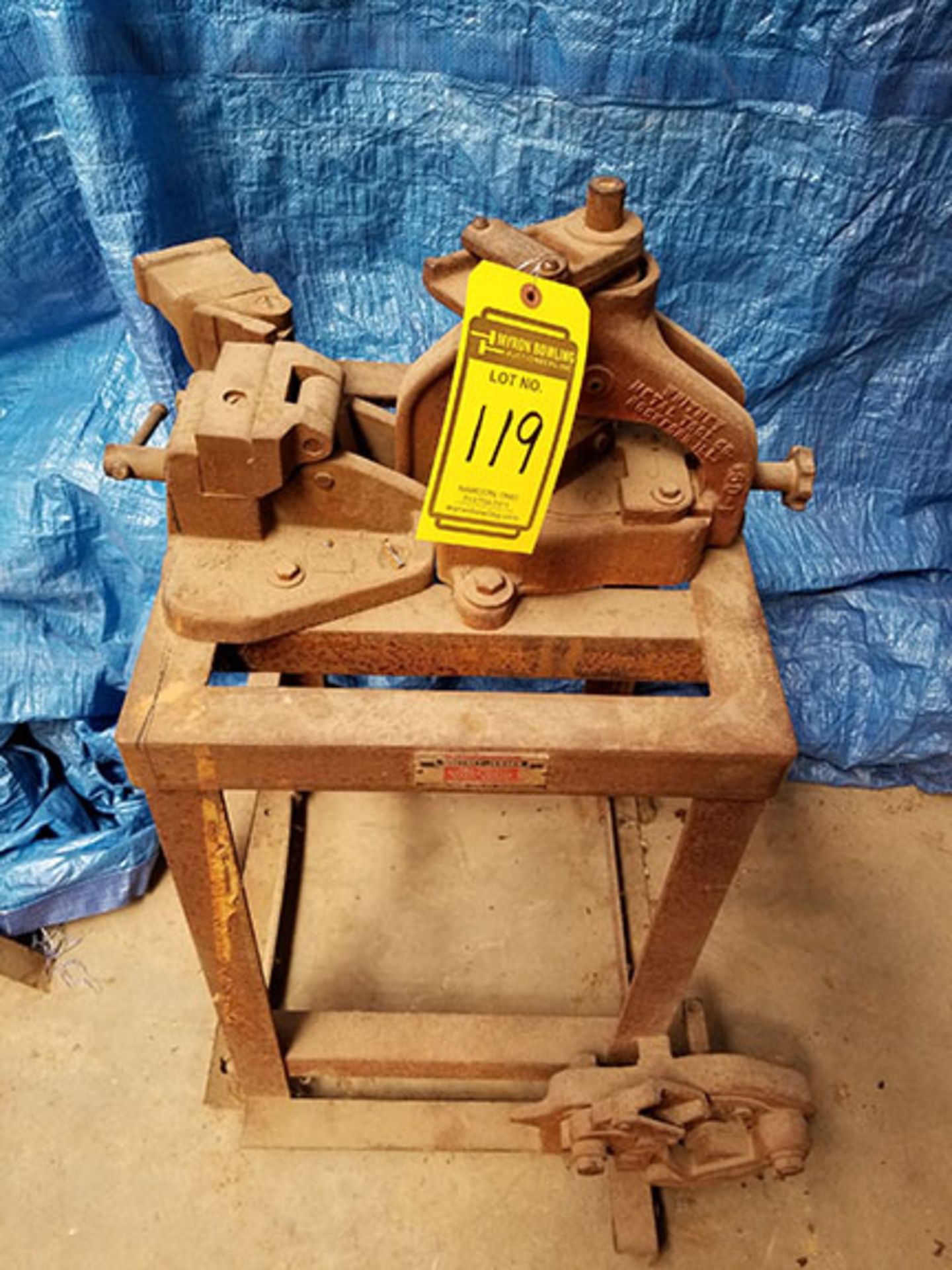 (2) WHITNEY MANUAL SHEAR, OLD PEDESTAL VISE, AND NOTCHER/BENDER - Image 6 of 12