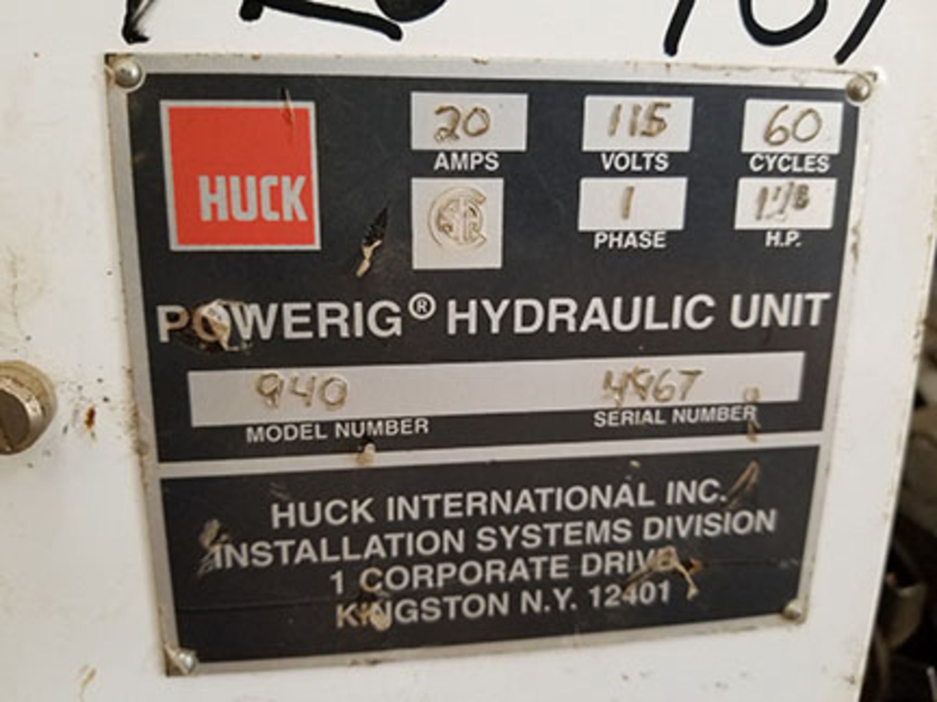 HUCK POWERIG HYDRAULIC POWER UNIT, 1 1/8 HP, 115V, SINGLE PHASE, - Image 4 of 4