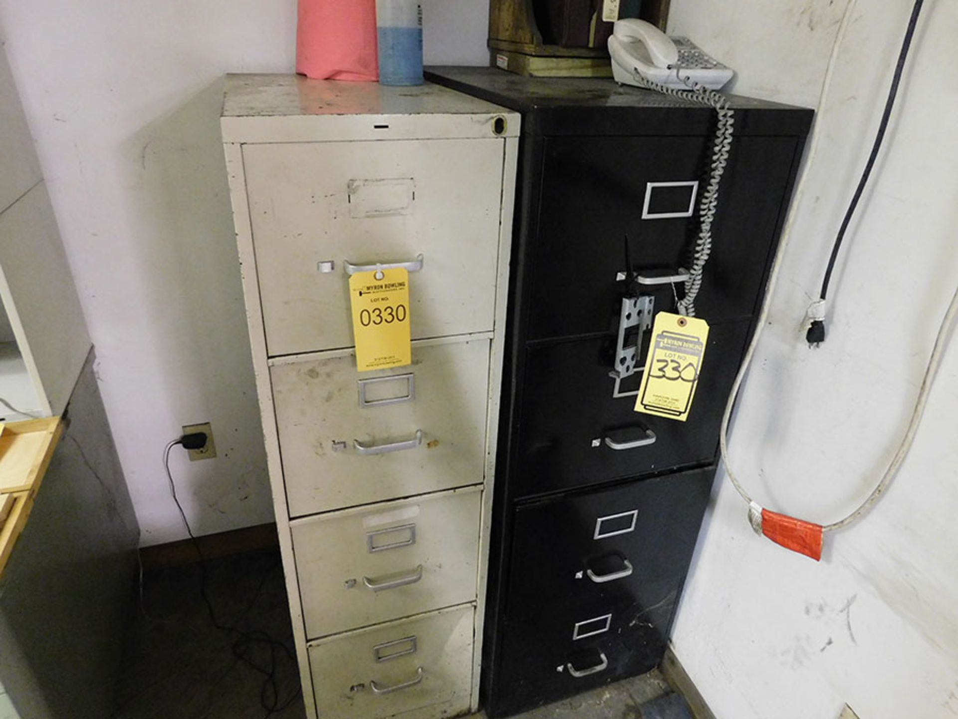 REMAINING CONTENTS OF ROOM; (3) FILE CABINETS, BLUEPRINT CABINET, AND DESK