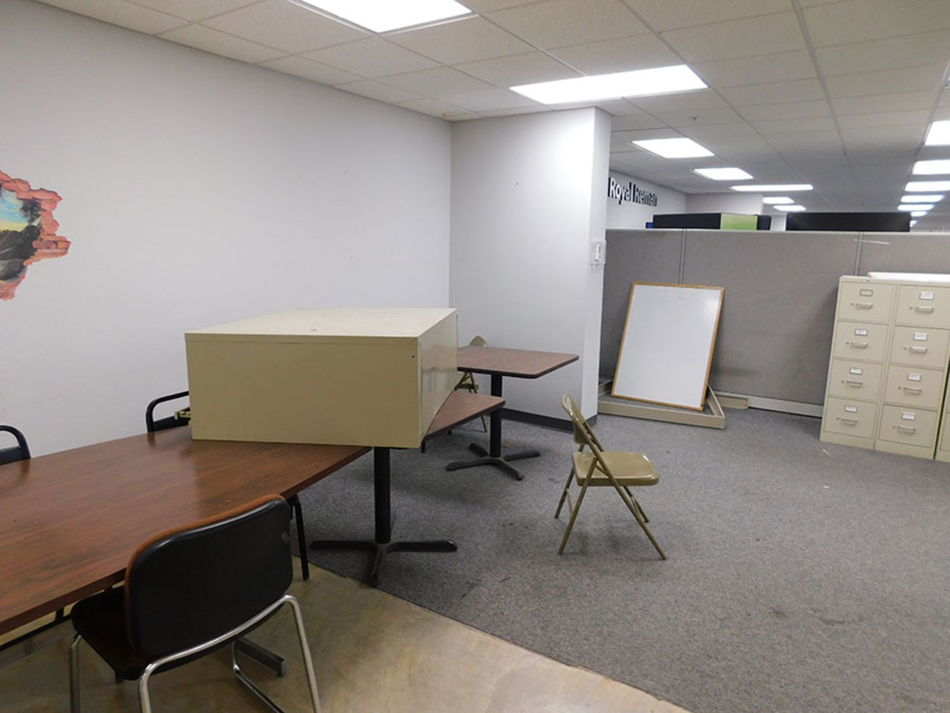 CONTENTS OF BREAK AREA; (4) TABLES, PORTABLE DISH WASHER, AND REFRIGERATOR - Image 2 of 3