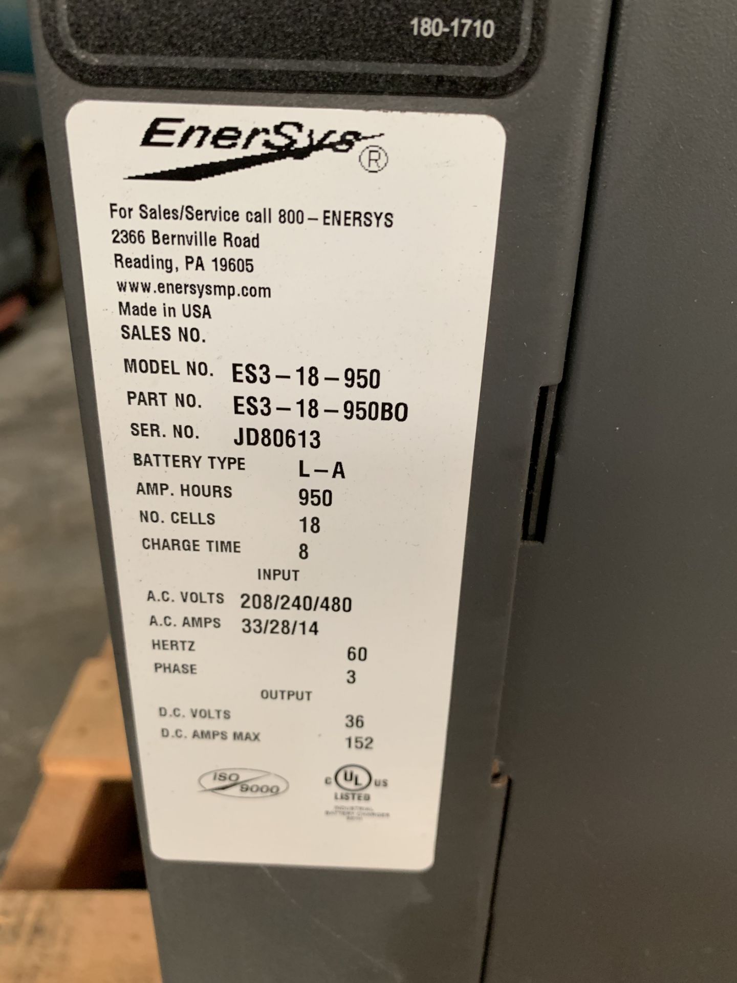 GENERAL BATTERY 36-VOLT BATTERY CHARGER, MODEL: MX3-18-1050, MISSING ELECTRICAL LEADS - Image 2 of 2