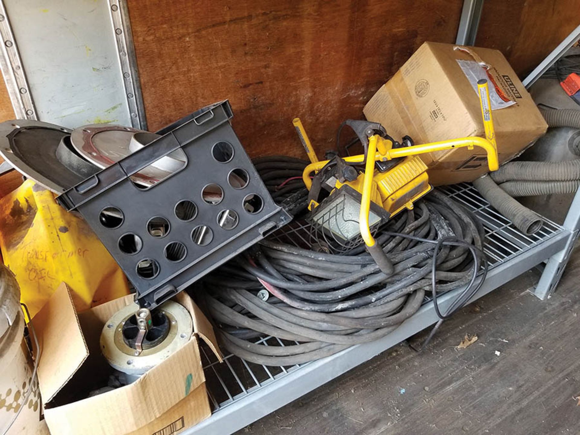 CONTENTS OF FRONT OF CONTAINER INCLUDING SHELVING, ELECTRICAL BOXES, LIGHTING EQUIPMENT, AND MISC. - Image 7 of 11