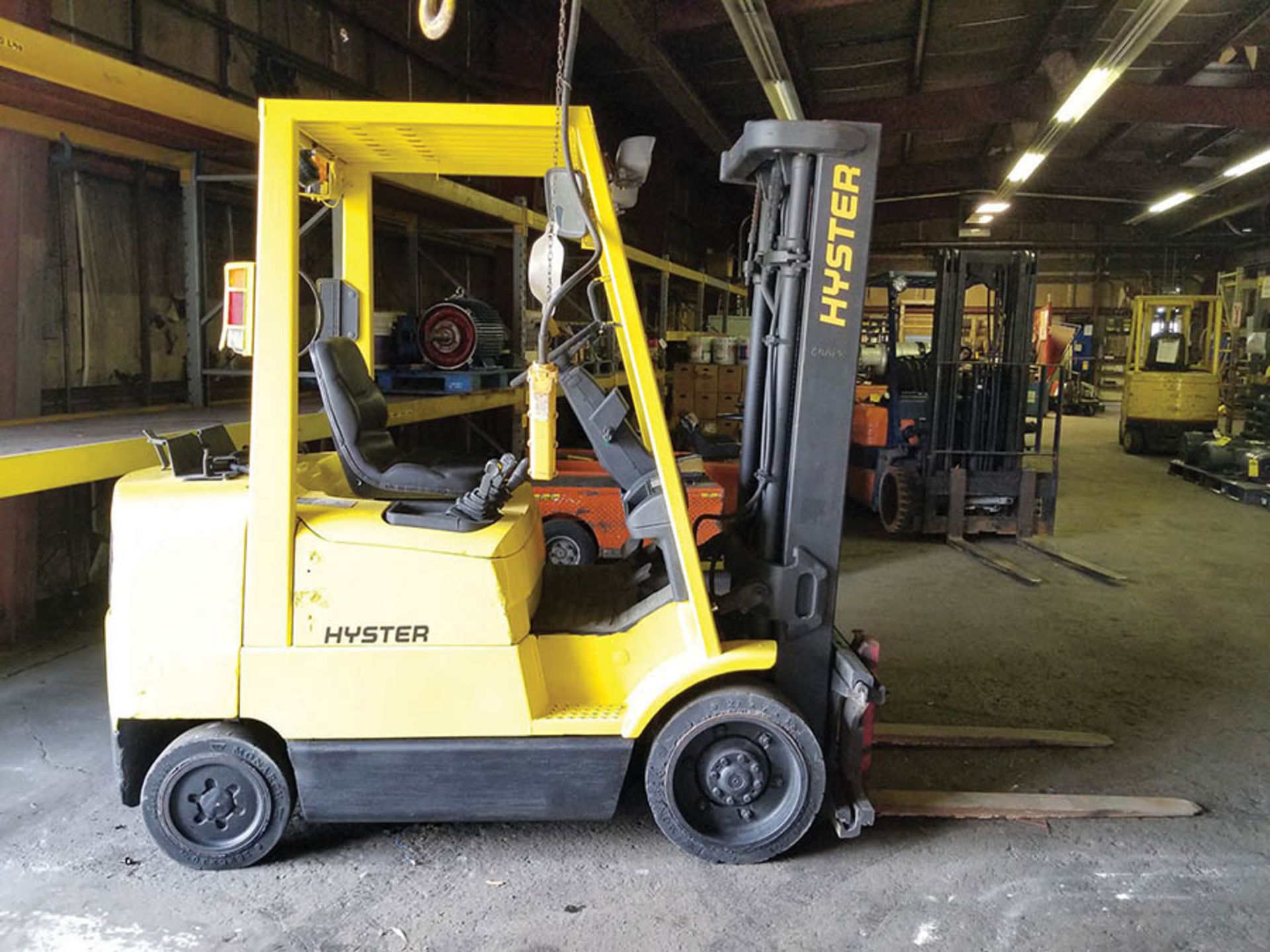 HYSTER S50XM 5,000 LB. LP FORKLIFT; 19,637 HRS., 3 STAGE MAST, SIDESHIFT, 42" FORKS, SOLID TIRES - Image 2 of 9