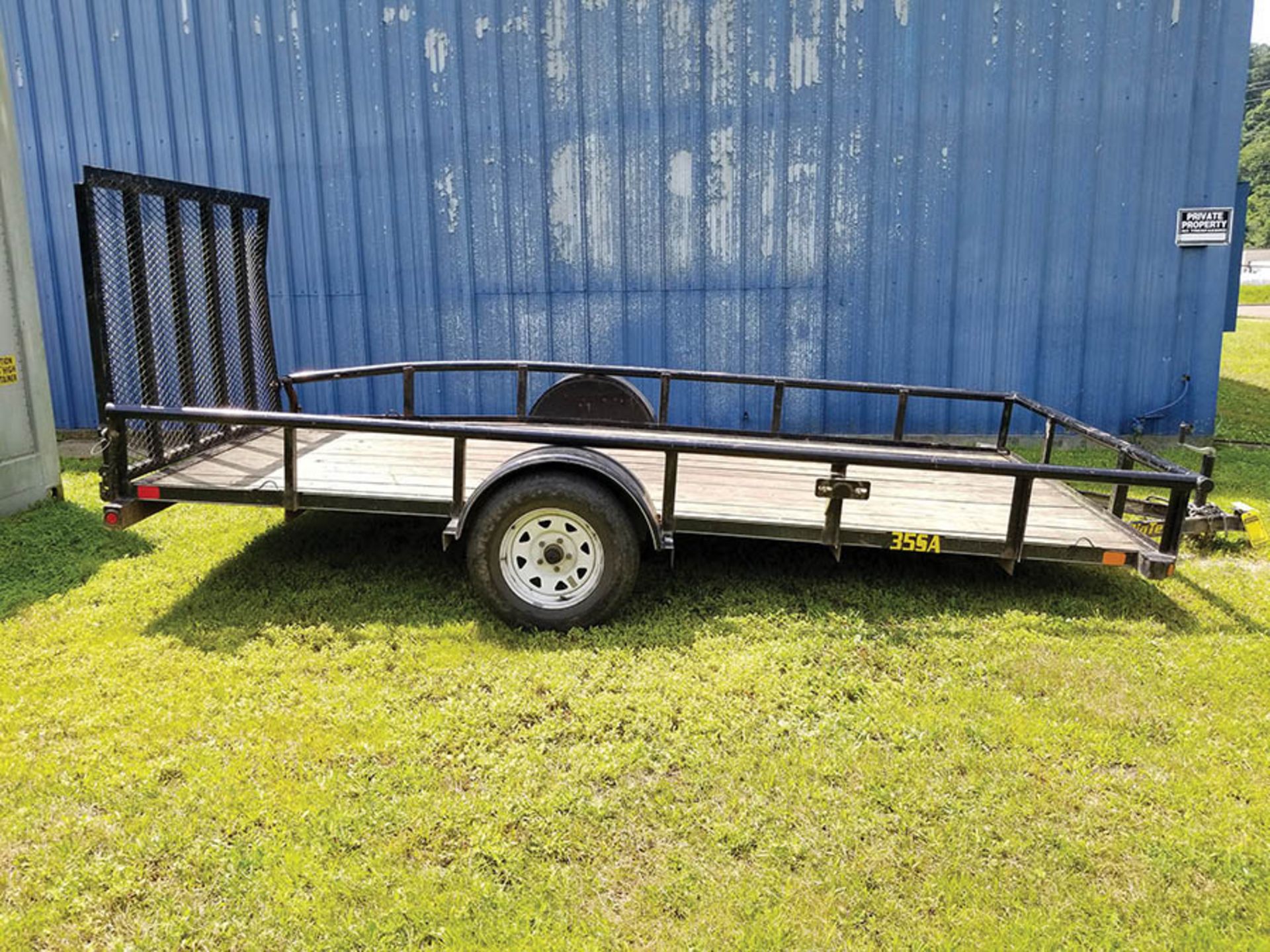 BIG TEX SINGLE AXLE 355A TRAILER; 14' X 7' DECK, 1 7/8 HITCH, FOLD DOWN RAMP (DAMAGE TO LEFT REAR) - Image 3 of 5