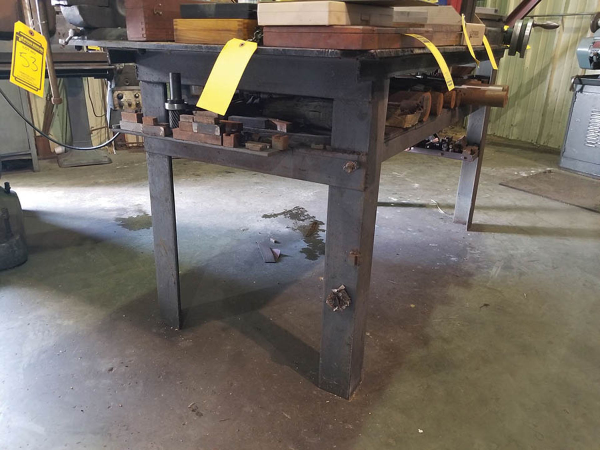 STEEL WELDING TABLE WITH 6" VICE, 74" X 38" X 1/2" THICK