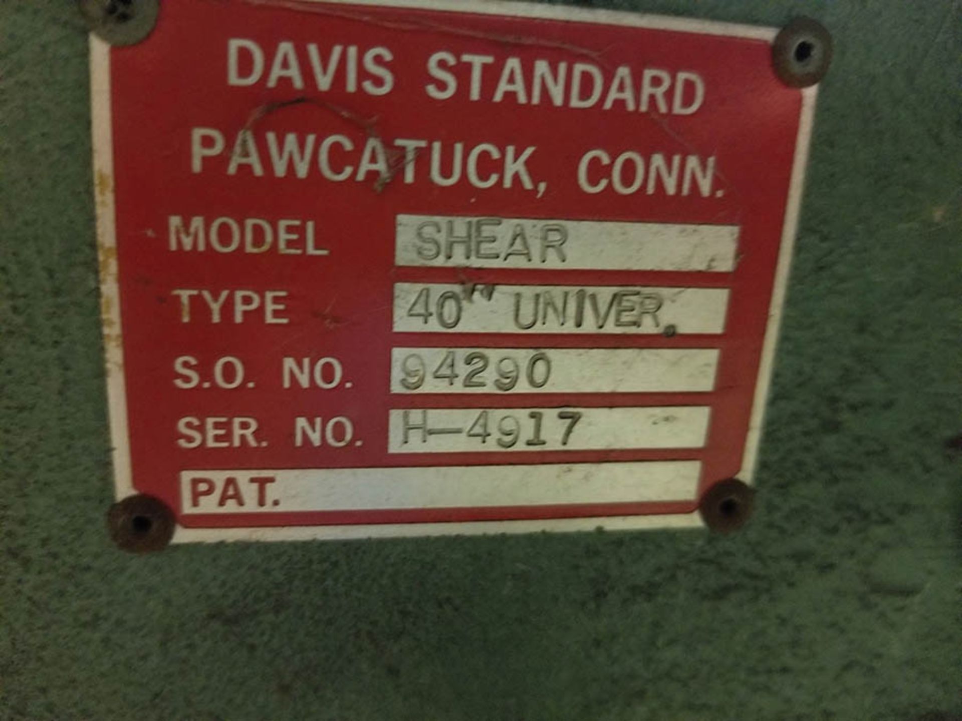 DAVIS STANDARD JACQUES MANUAL SHEAR; 40" UNIVERSAL, S/N H-4917, 40" X 36" TABLE - Image 5 of 6