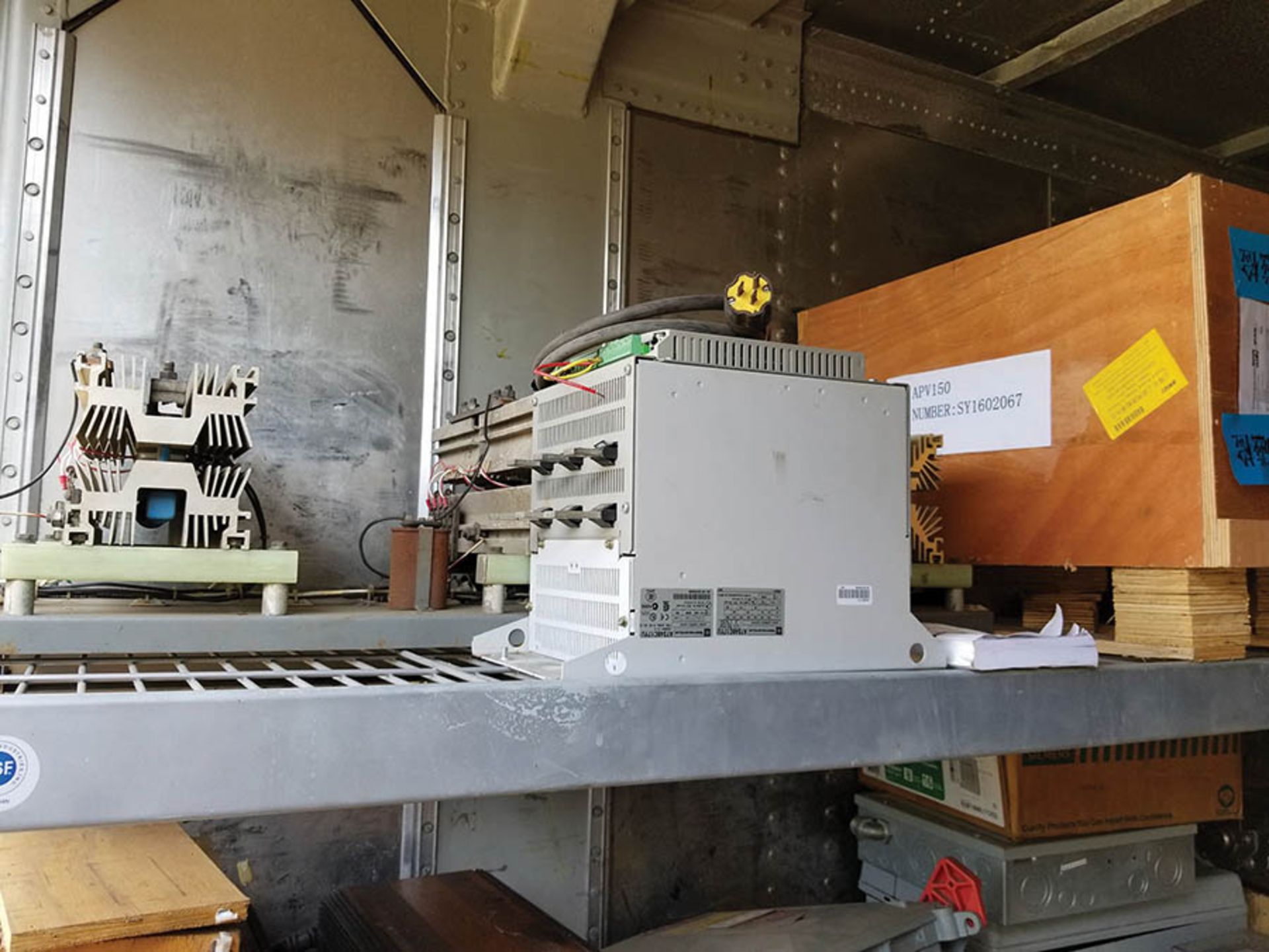 CONTENTS OF FRONT OF CONTAINER INCLUDING SHELVING, ELECTRICAL BOXES, LIGHTING EQUIPMENT, AND MISC. - Image 5 of 11