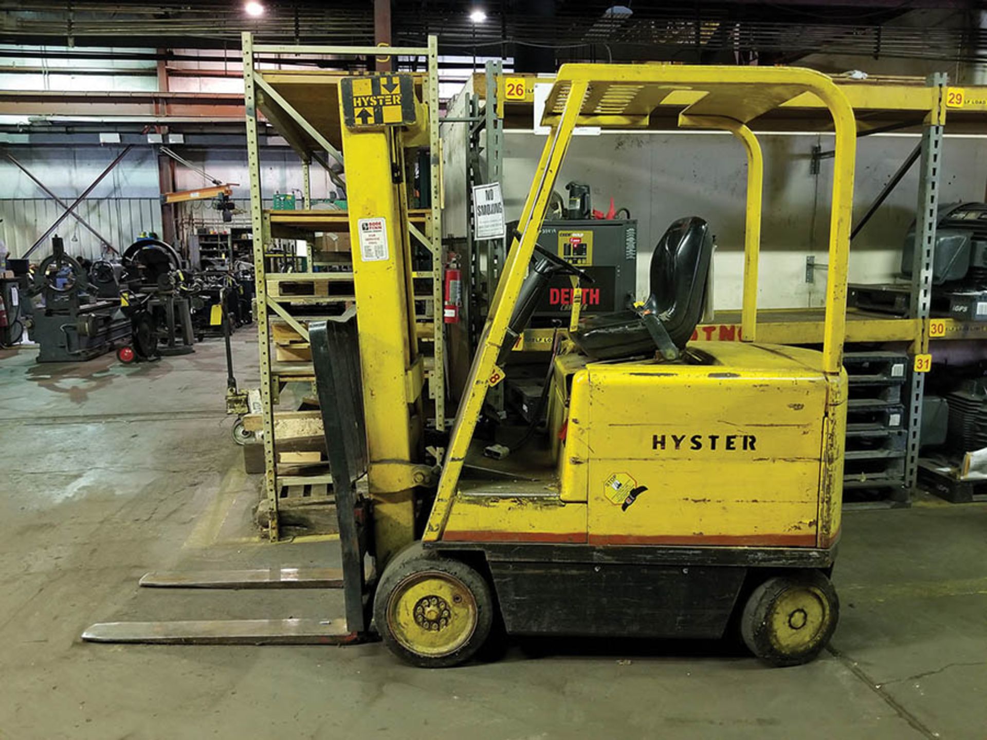 HYSTER 5,000 LB. ELECTRIC FORKLIFT; 36V, 42" FORKS, S/N B108VC6263A WITH EXIDE GOLD DEPTH, 36V