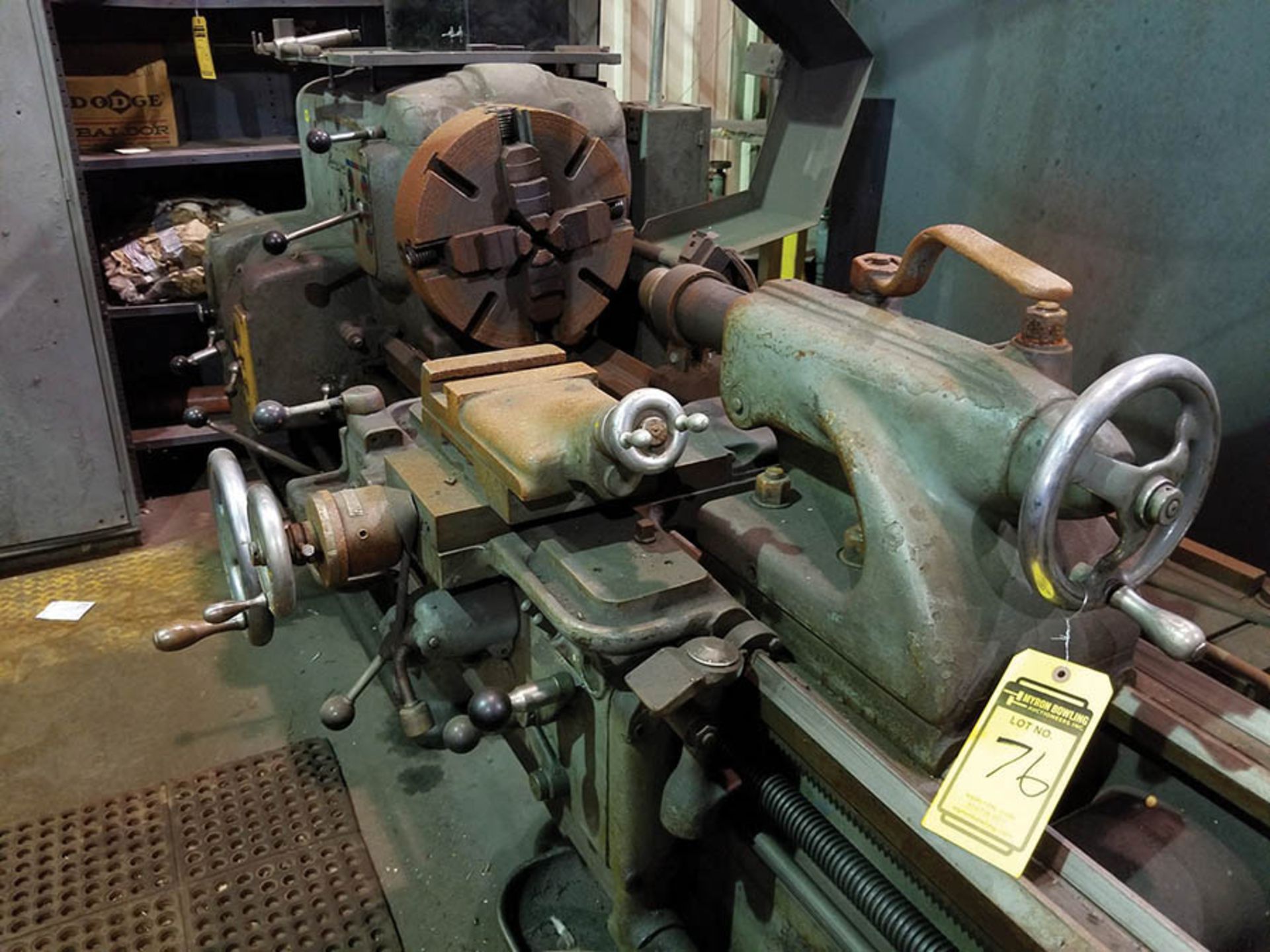 AMERICAN LATHE BED; 15" 4 JAW CHUCK, SLIDEWAY, CENTER SPINDLE TAILSTOCK, STEADY REST, WITH (2) METAL - Image 6 of 10