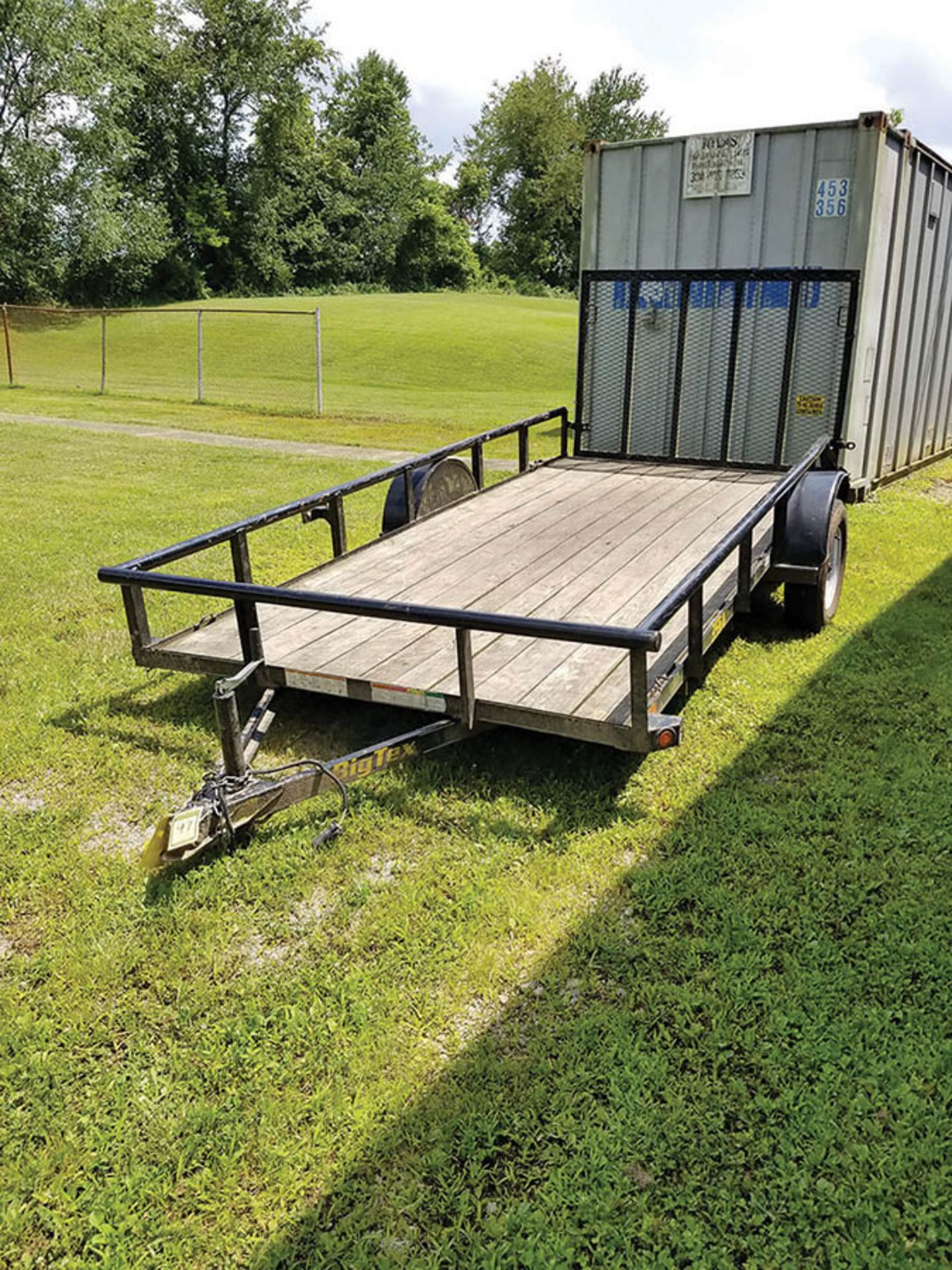 BIG TEX SINGLE AXLE 355A TRAILER; 14' X 7' DECK, 1 7/8 HITCH, FOLD DOWN RAMP (DAMAGE TO LEFT REAR)