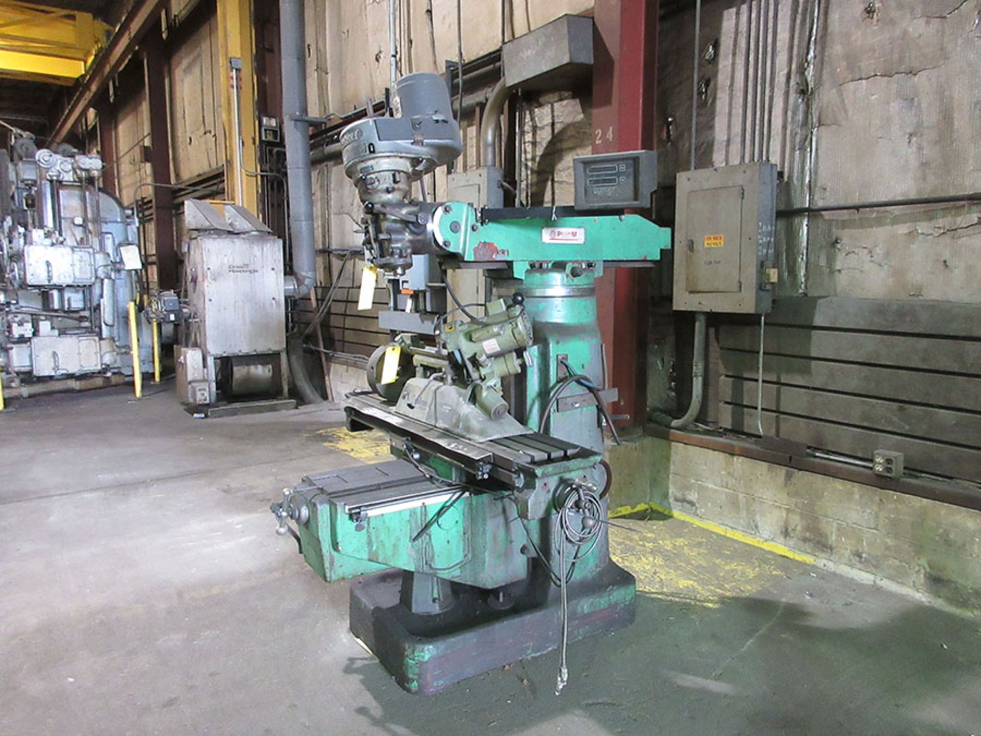 BRIDGEPORT VERTICAL MILL; S/N J27939, POWER DRAW BAR, 11'' X 52'' TABLE, 2-AXIS DRO, KNEE BED - Image 2 of 2