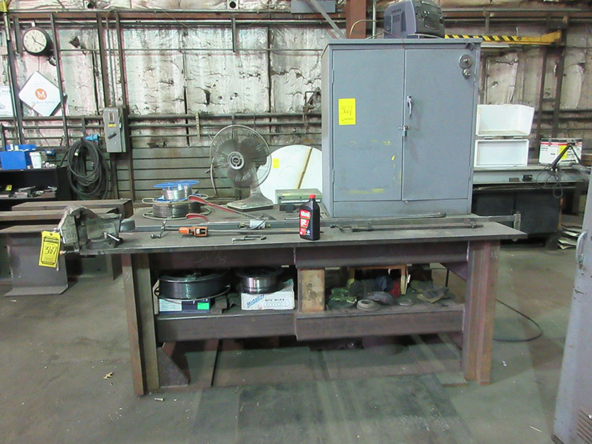 48'' X 89'' HD WELDING TABLE WITH CRAFTSMAN 5 1/2'' VISE & CONTENTS