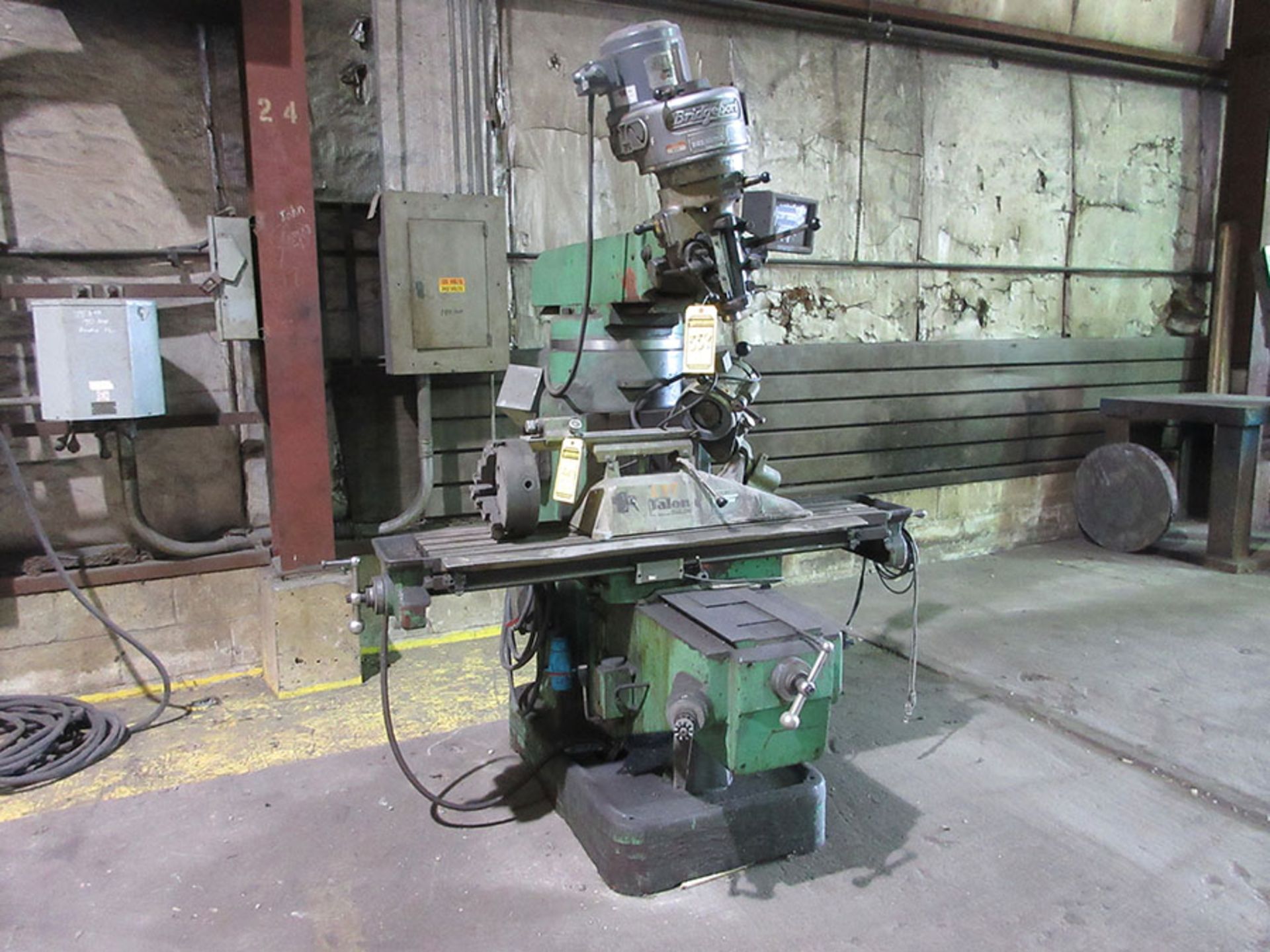 BRIDGEPORT VERTICAL MILL; S/N J27939, POWER DRAW BAR, 11'' X 52'' TABLE, 2-AXIS DRO, KNEE BED