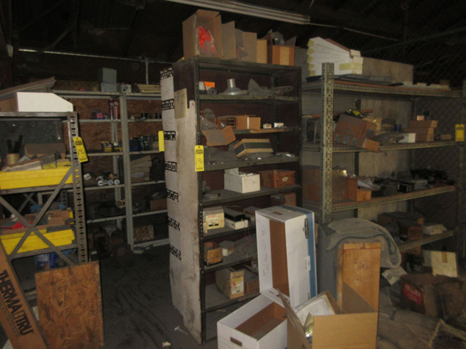 SHELF UNITS WITH CONTENTS; ELECTRICAL SUPPLIES, NUTS, AND BOLTS