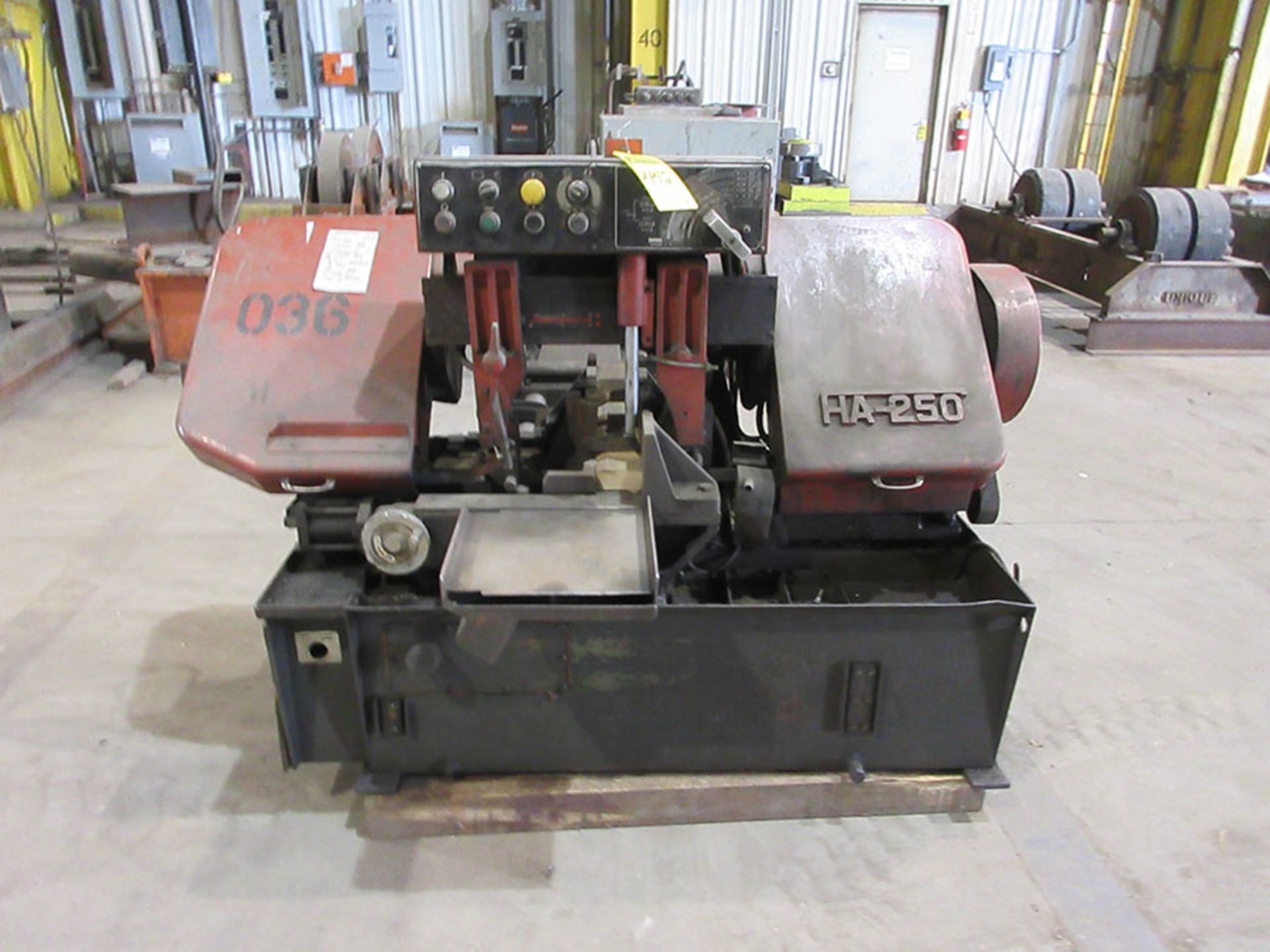 AMADA HORIZONTAL BAND SAW; MODEL HA-250, S/N 454934, 200/50/3