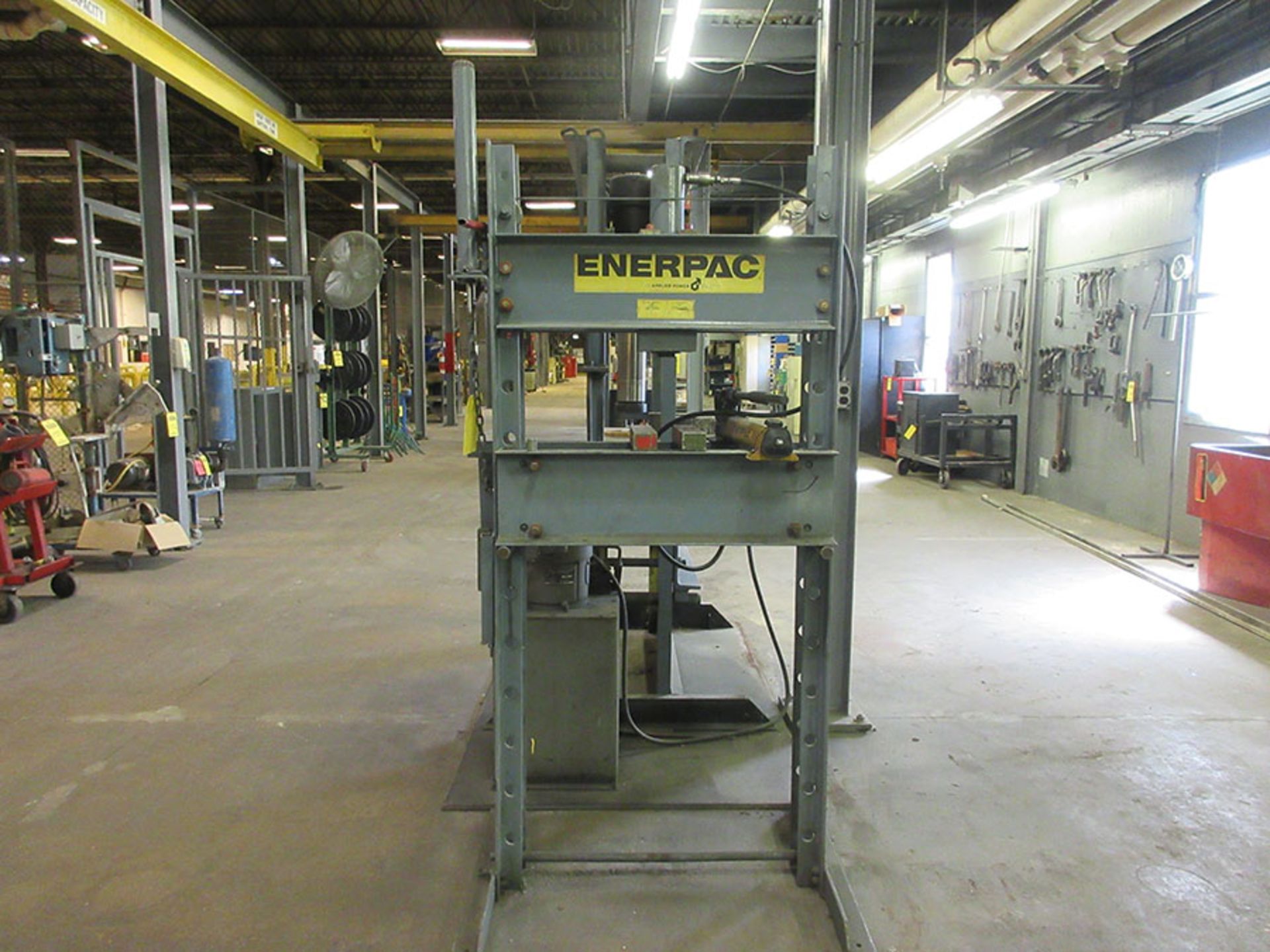 ENERPAC 25-TON H-FRAME HYDRAULIC PRESS; (12 1/2 TON EXTREME OFF CENTER CAPACITY) ADJUSTABLE