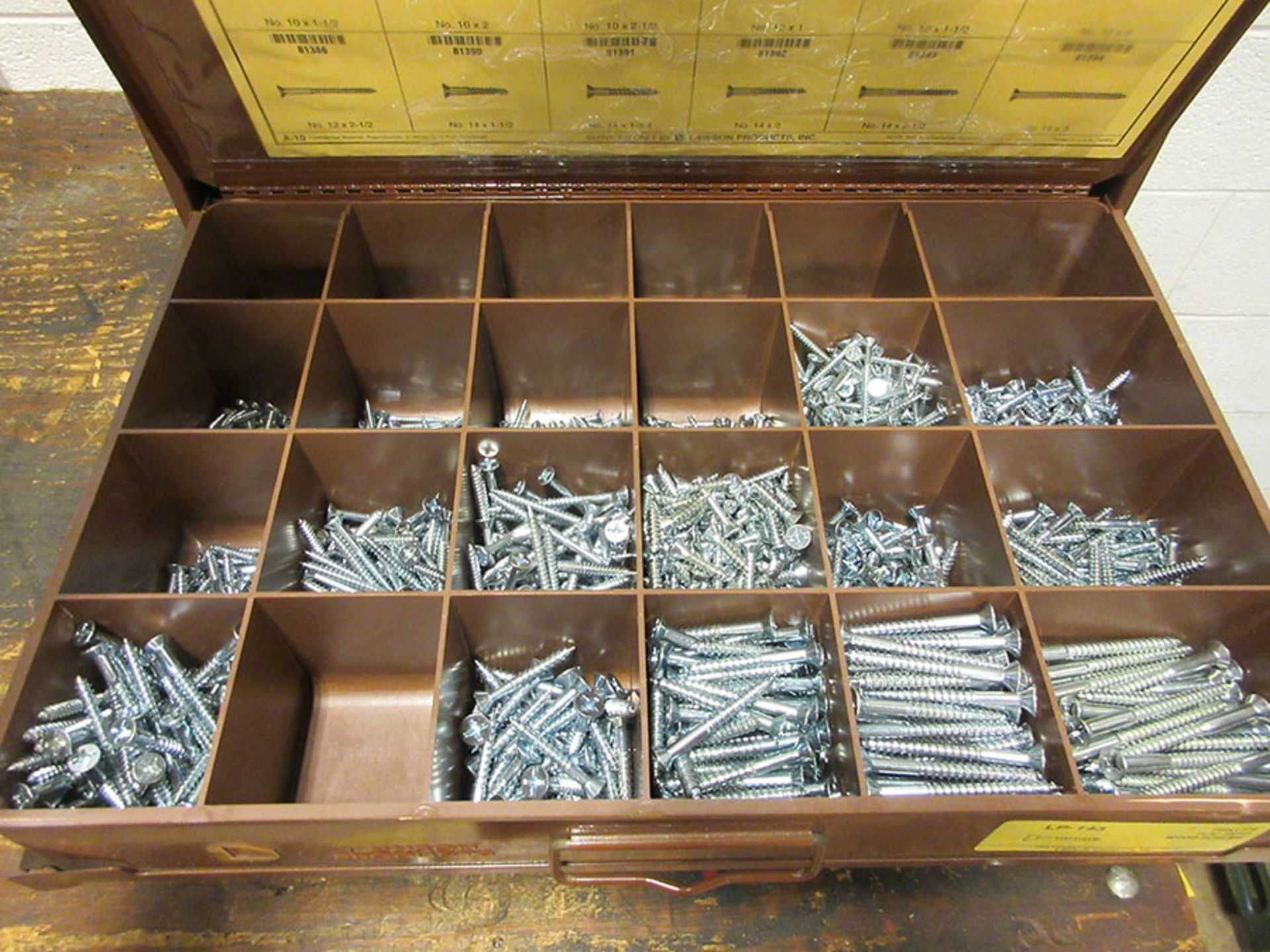 LAWSON PRODUCTS SMALL PARTS BIN WITH CONTENTS; WASHERS, SCREWS, AND CABLE TIES - Image 2 of 3