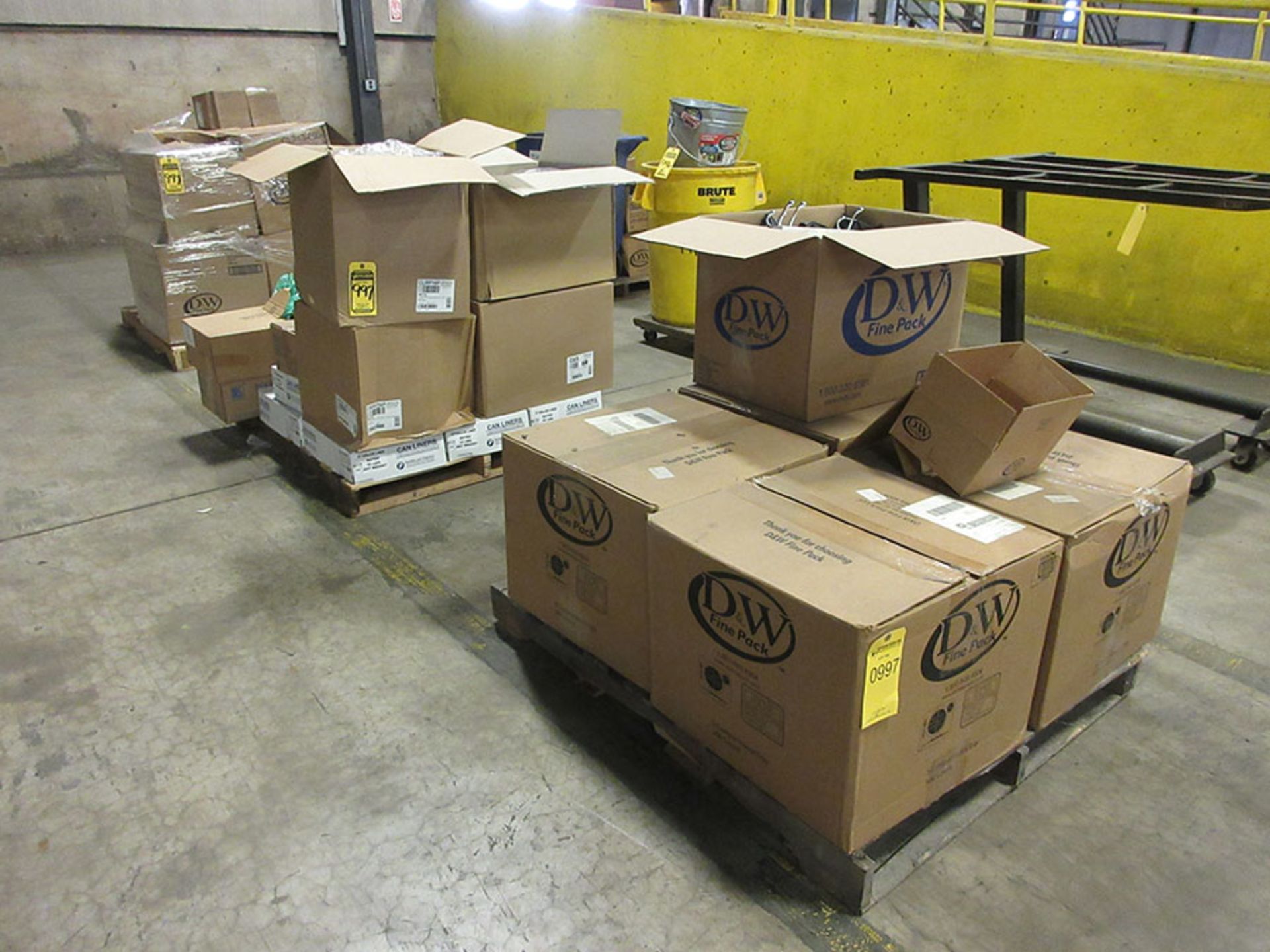 (2) PALLETS WITH CAN LINERS, CARDBOARD BOXES, AND FOOD CONTAINERS