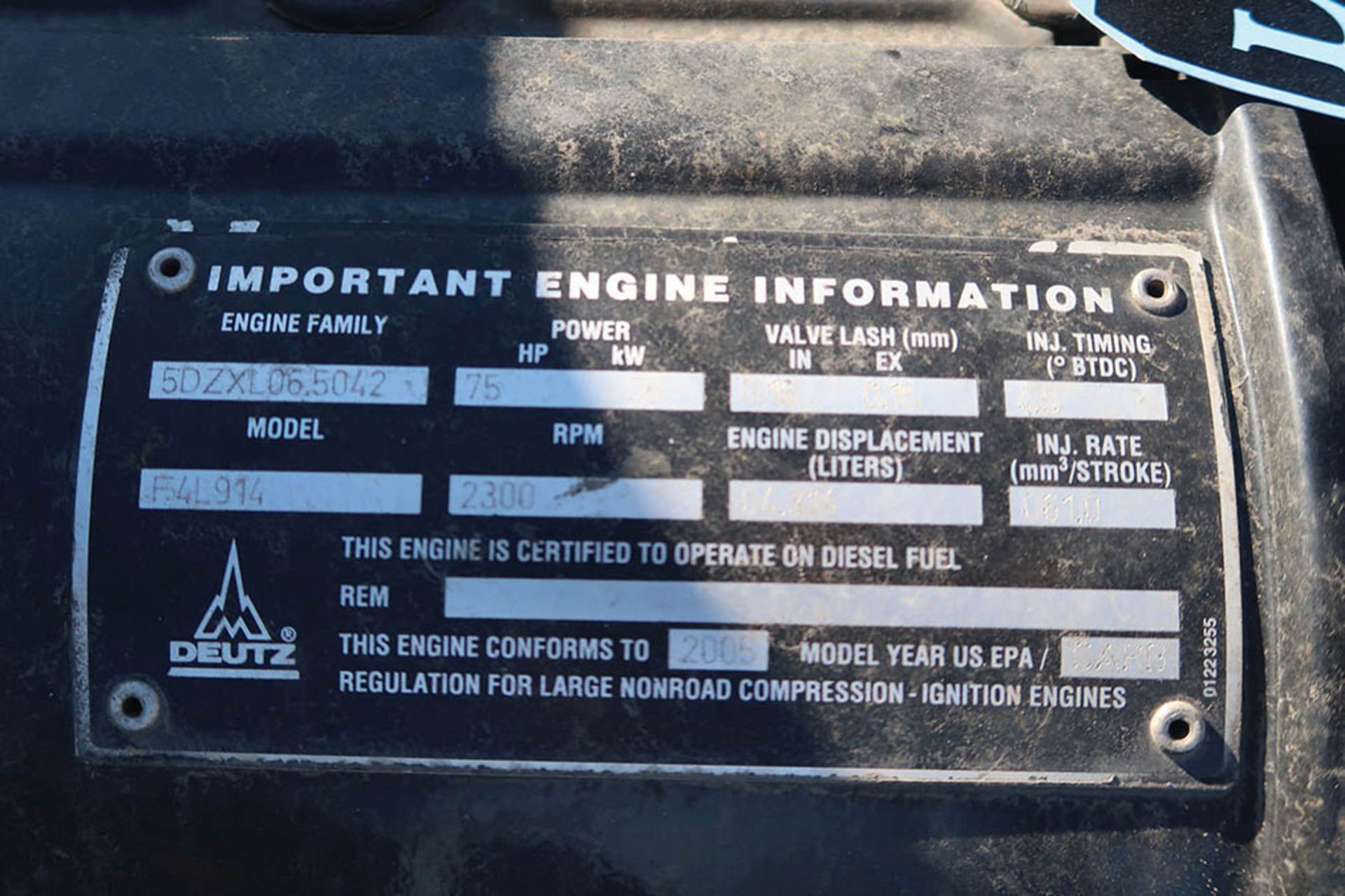 75-HP DEUTZ MODEL F4L914 TRAILER MOUNTED DIESEL POWERED HYDRAULIC UNIT; S/N NA, 2,300 RPM, UNIT - Image 6 of 6