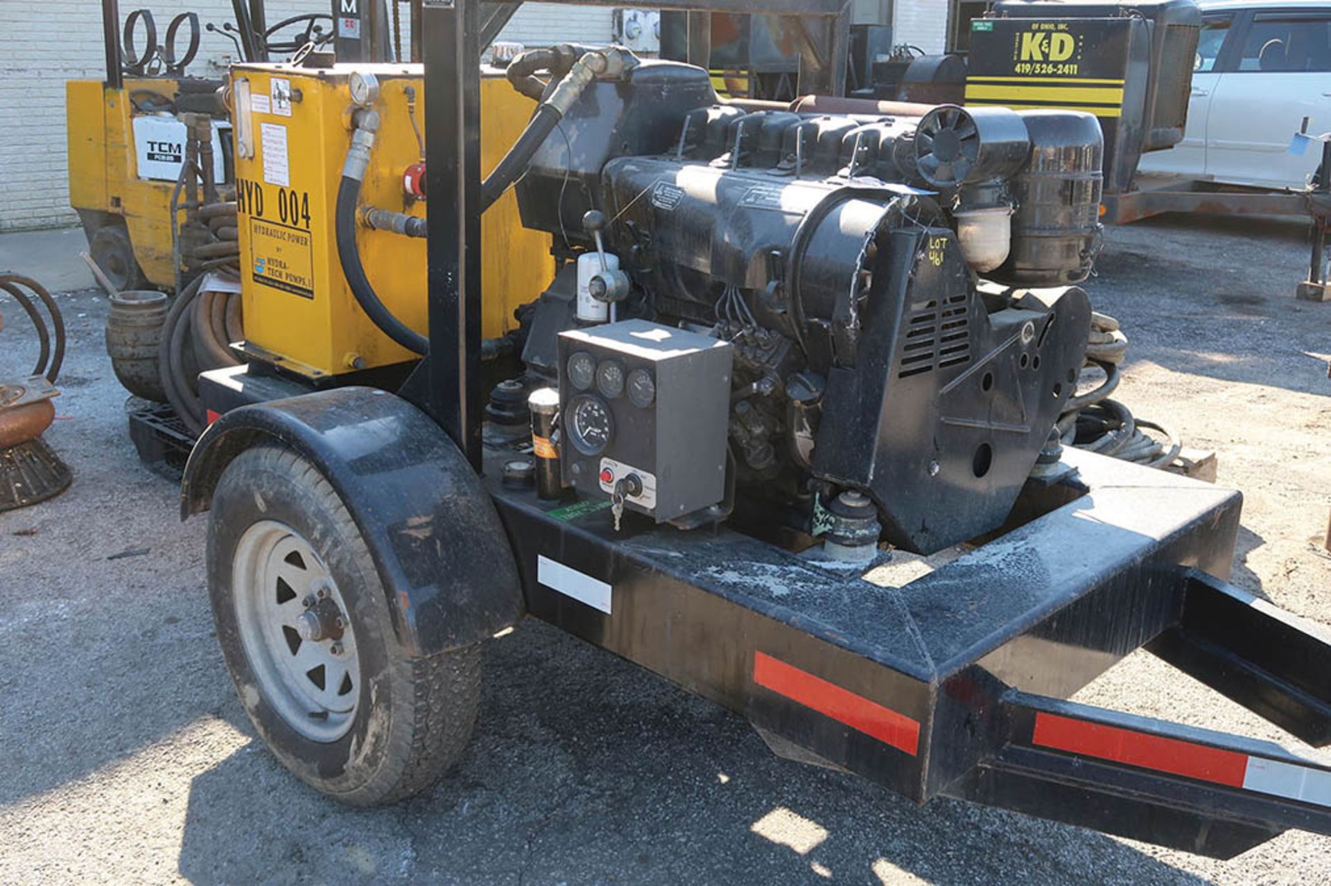 75-HP DEUTZ MODEL F4L914 TRAILER MOUNTED DIESEL POWERED HYDRAULIC UNIT; S/N NA, 2,300 RPM, UNIT