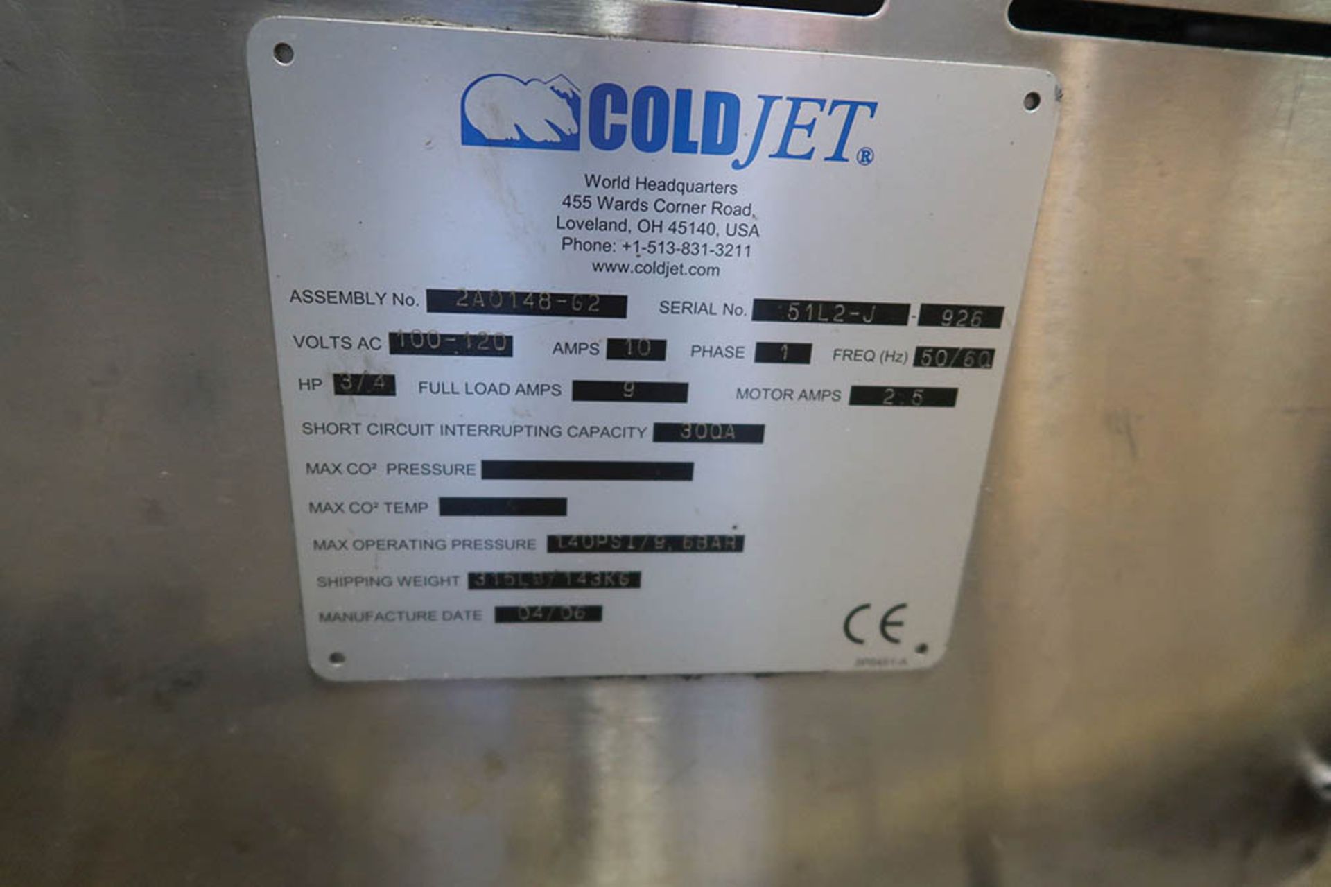 COLD-JET AERO 75-DZ DRY ICE BLAST MACHINE; S/N 51L2-J - Image 7 of 8