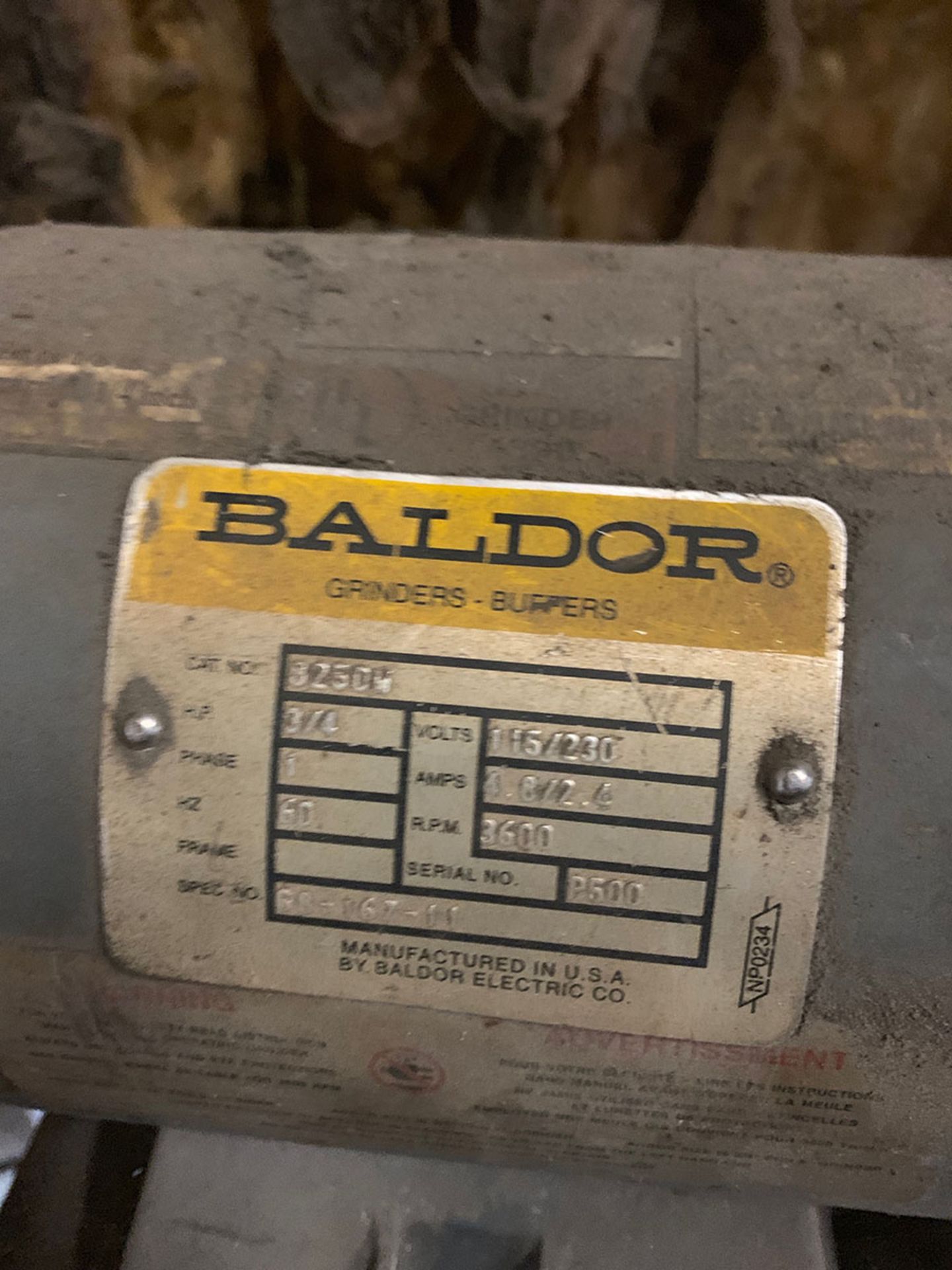 BALDOR 3/4 HP 8'' DOUBLE END BENCH GRINDER - Image 2 of 2