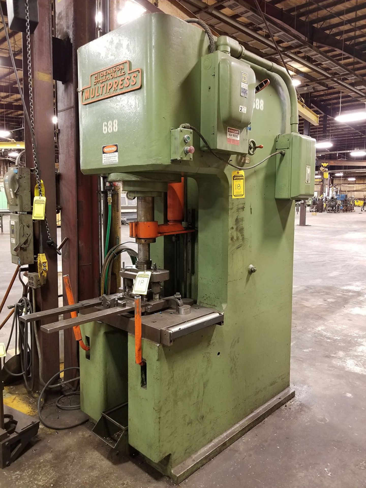 DENISON 50-TON HYDROIL-IC VERTICAL MULTIPRESS, MODEL NA50C92D24A112, 4’‘ SHAFT, 19’‘ X 31’‘ TABLE,