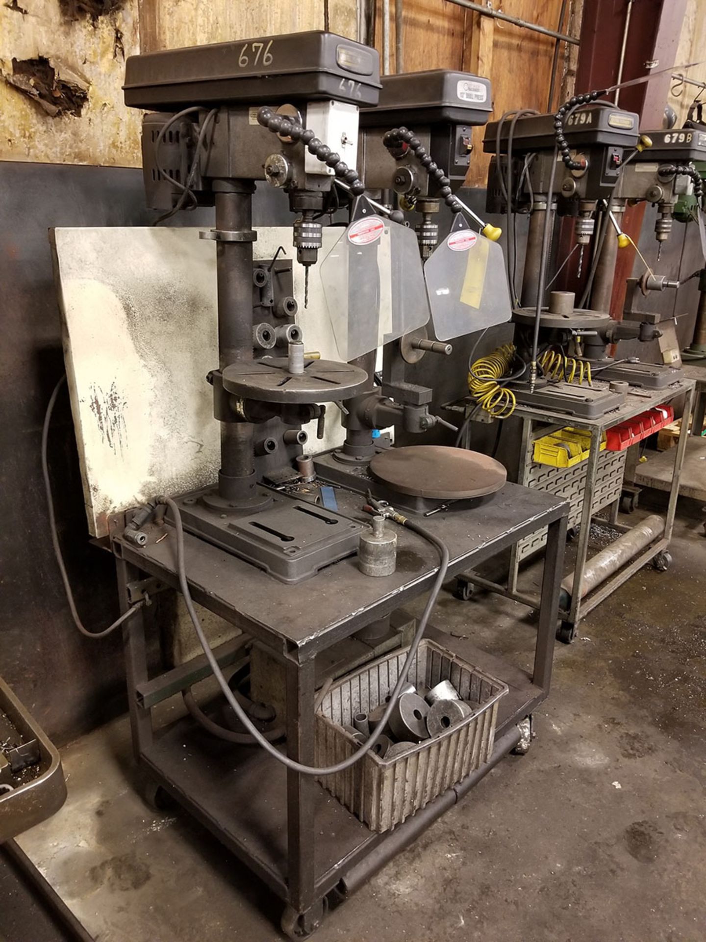 ROLLING DUAL VERTICAL DRILL PRESS TABLE WITH (2) CENTRAL MACHINERY BENCH TOP 13’‘ DRILL PRESSES, 7/ - Image 8 of 8