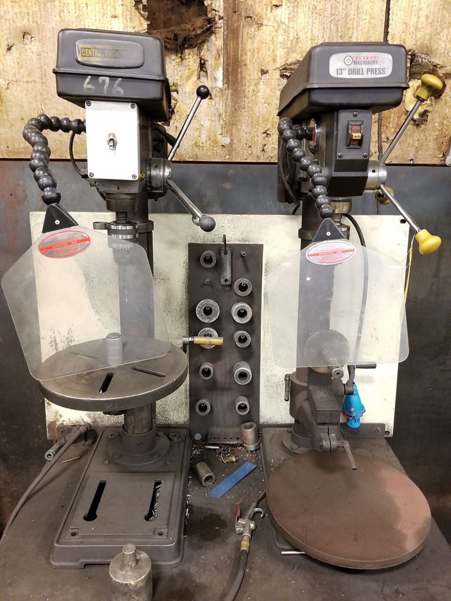 ROLLING DUAL VERTICAL DRILL PRESS TABLE WITH (2) CENTRAL MACHINERY BENCH TOP 13’‘ DRILL PRESSES, 7/ - Image 3 of 8