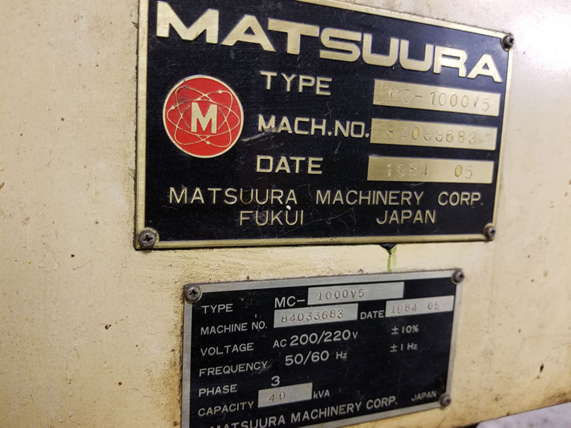 MATSUURA MC-1000 VERTICAL CNC MACHINING CENTER, 55’‘ X 20’‘ TABLE, WIDE ENVELOPE,  2 1/4’‘ BORE, - Image 11 of 13