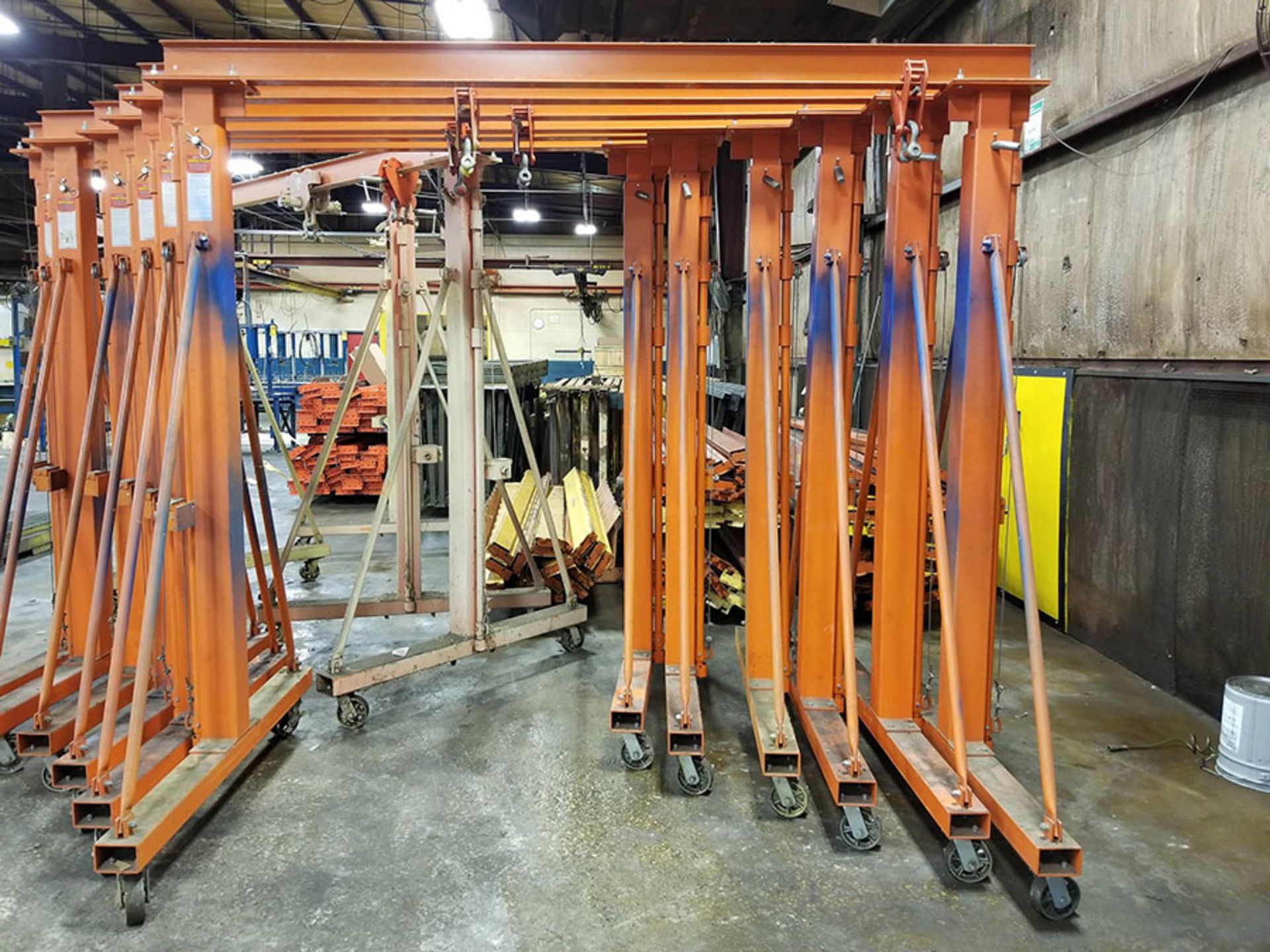 2,000 LB. ROLLING GANTRY CRANE, 99 1/2’‘ MINIMUM HEIGHT, 148’‘ MAX HEIGHT, 94’‘ OPENING WITH BEAM