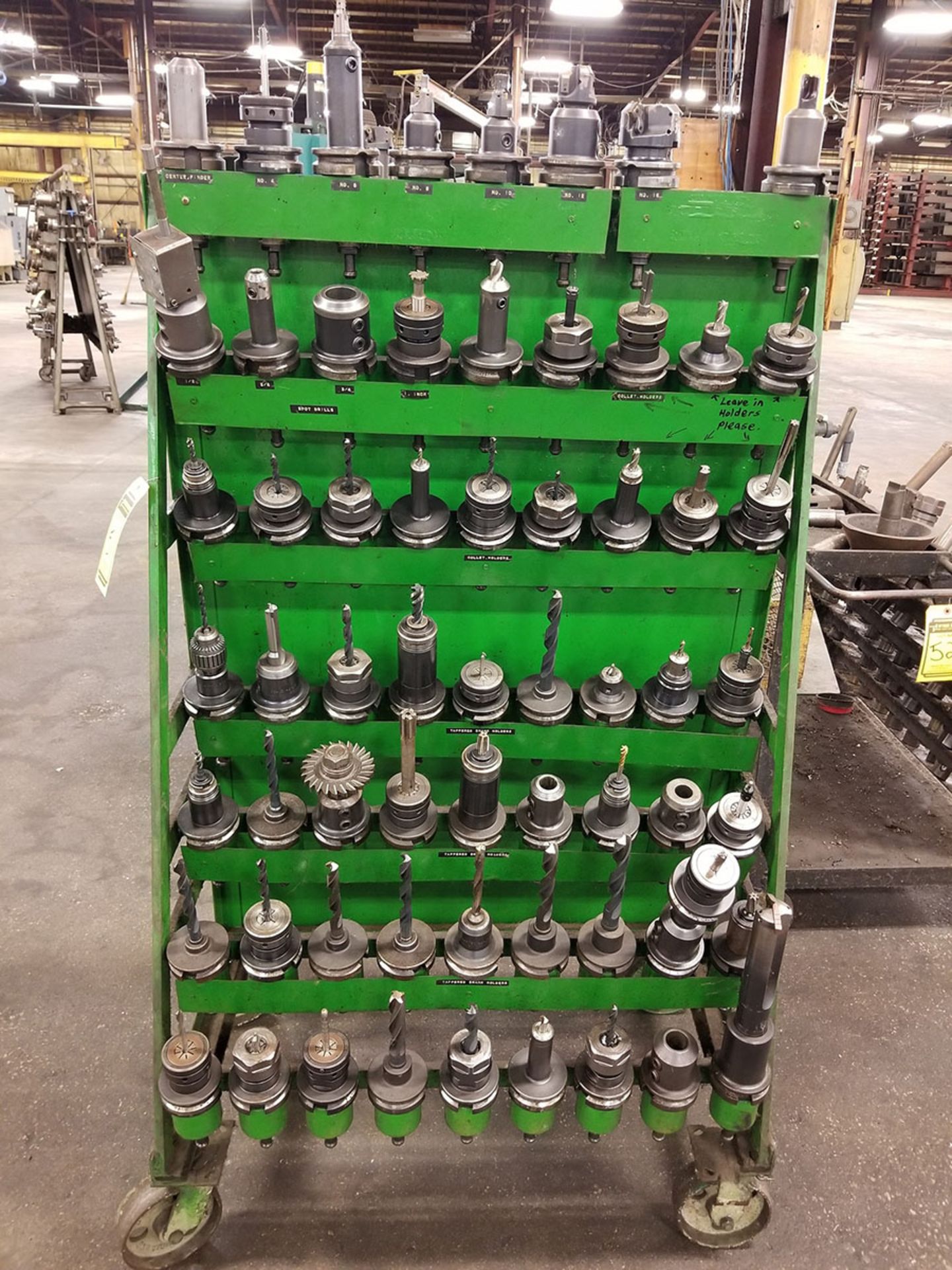 A-FRAME ROLLING RACK OF TAPER TOOLING - TAPERED AHANK, SPOT DEILL & COLLET TOOL HOLDERS, V-FLANGE