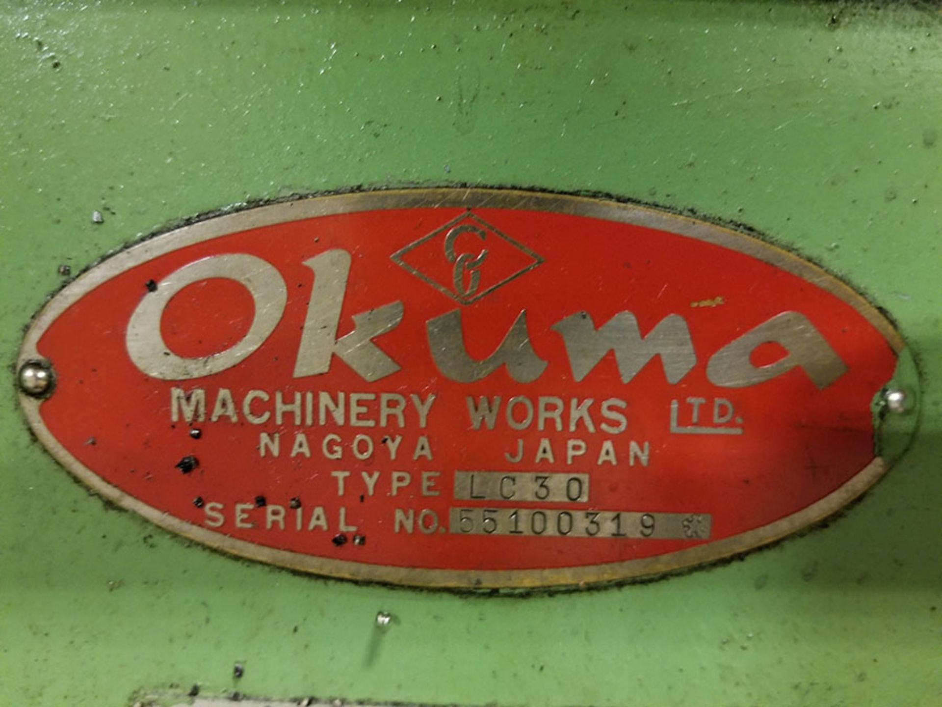 OKUMA LC-30 CNC LATHE, S/N 0319, 8 & 7-TOOL POSITION TURRETS, OUTFEED CHIP CONVEYOR - Image 6 of 16
