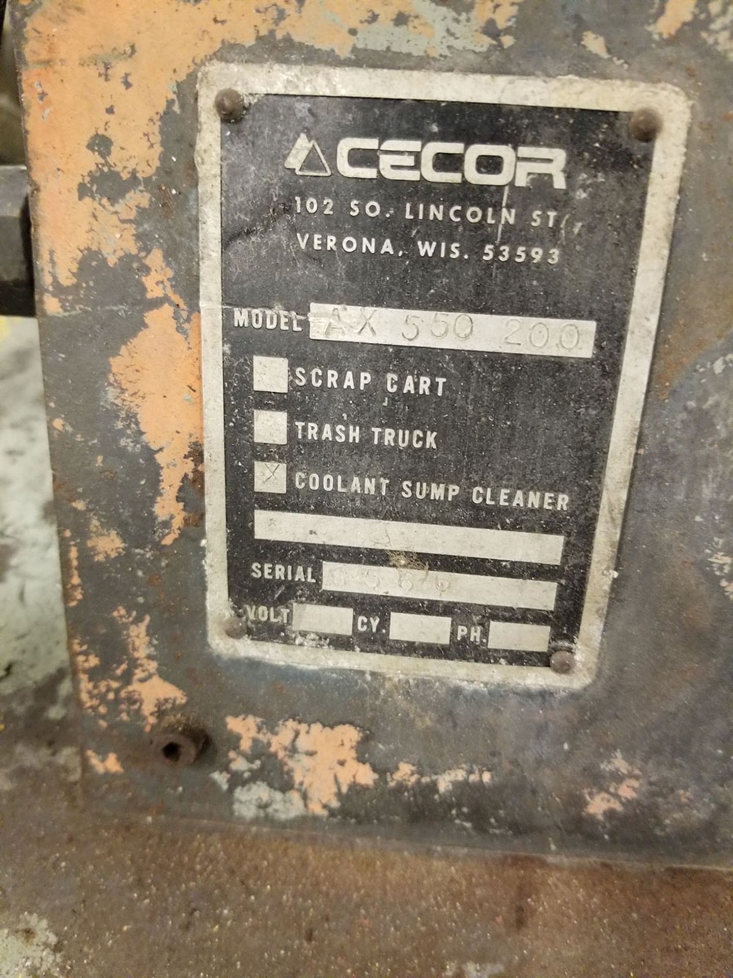 CECOR PORTABLE COOLANT SUMP CLEANER, MODEL AX550-200, 200-GALLON & VERTICAL MIXING TANK ASSEMBLY - Image 4 of 5