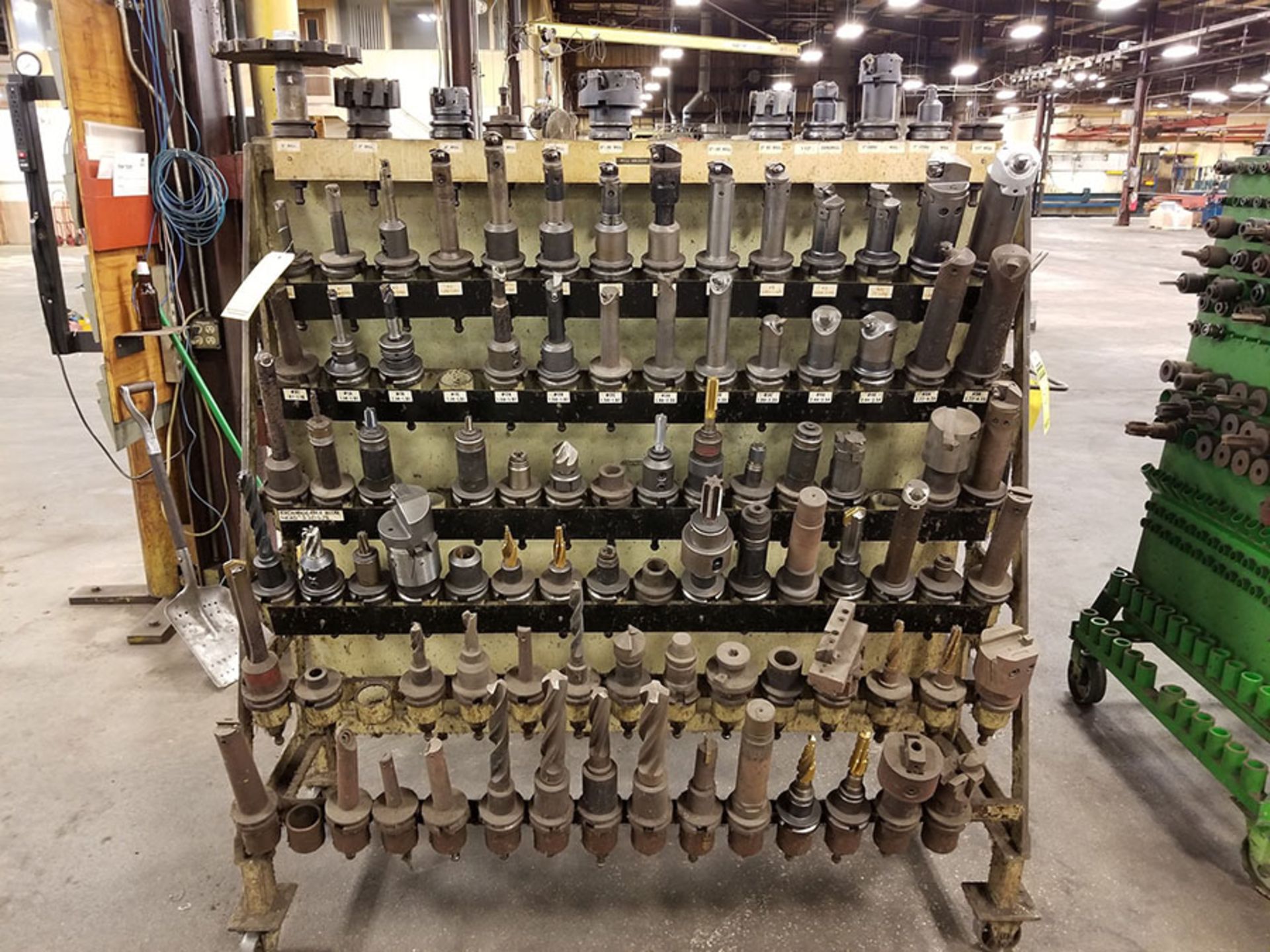 A-FRAME ROLLING RACK OF TAPER TOOLING & COLLETS - CAT 50 V FLANGE HOLDERS WITH TOOLING (14X6) + (10)