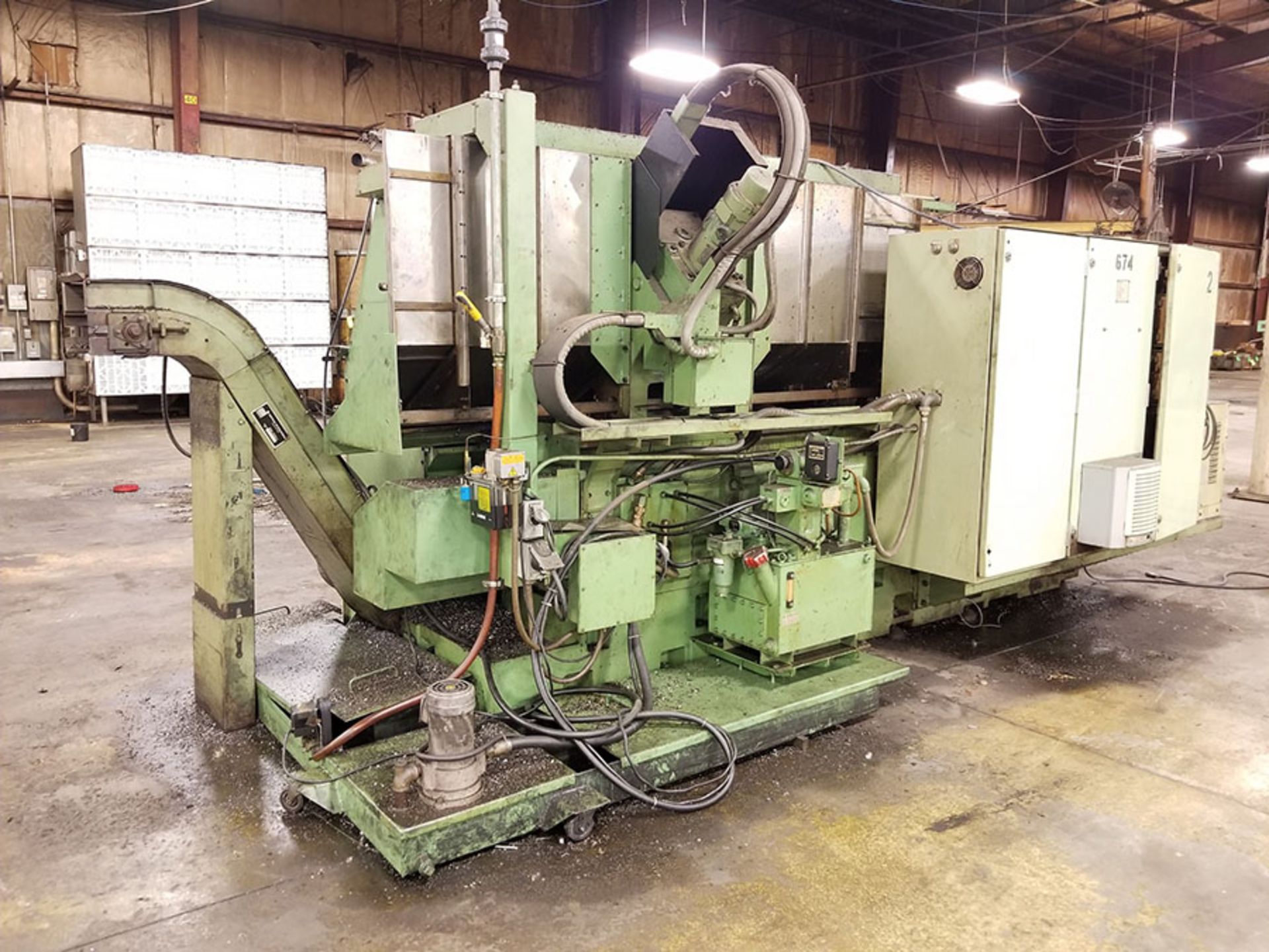 OKUMA LC-30 CNC LATHE, S/N 0319, 8 & 7-TOOL POSITION TURRETS, OUTFEED CHIP CONVEYOR - Image 16 of 16