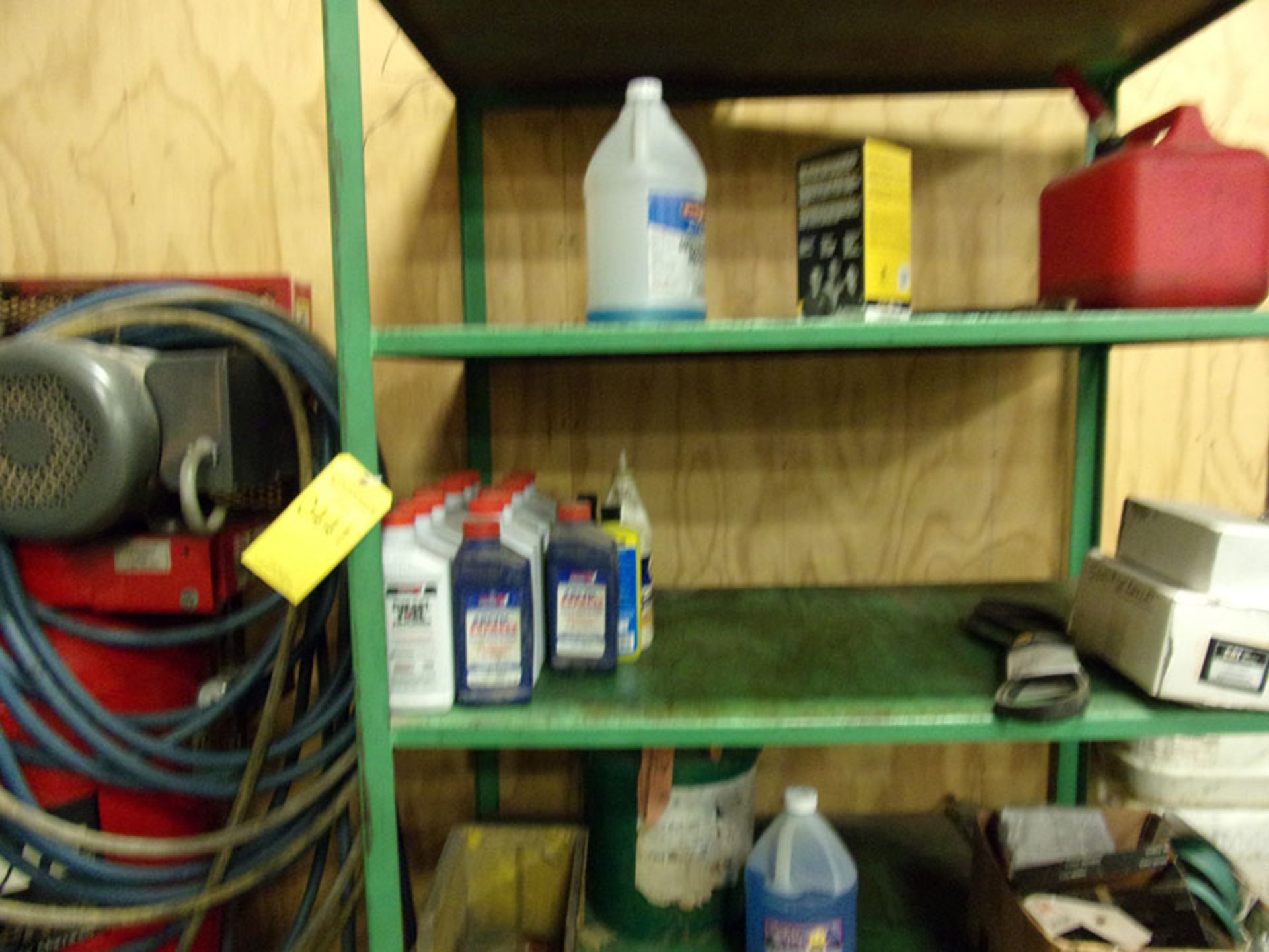 METAL SHELF WITH CONTENTS; DIESEL FUEL SUPPLEMENT & NAPA BELTS