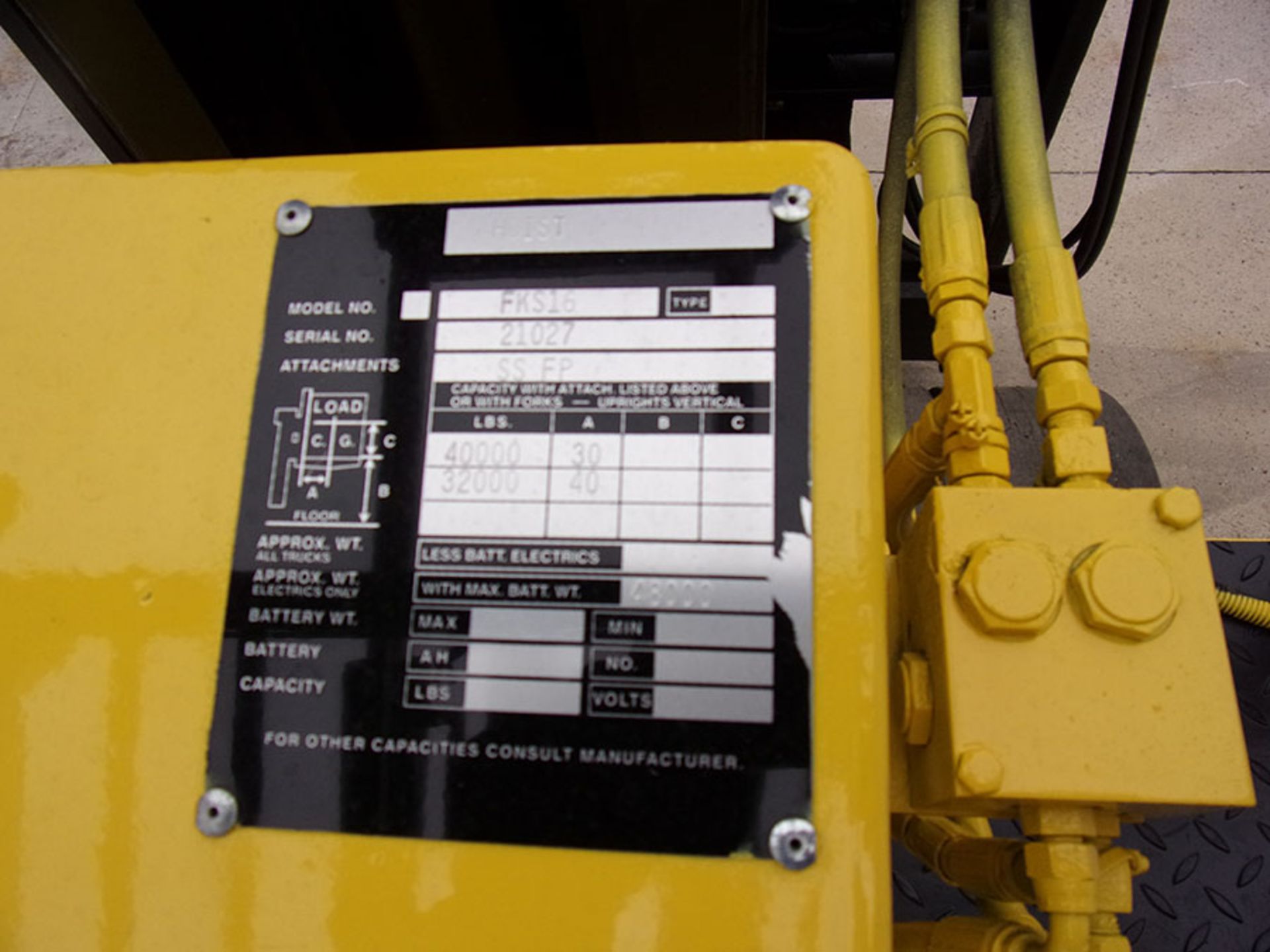 1996 HOIST 40,000 LB. LP FORKLIFT, S/N 21027, 120'' LIFT, SIDESHIFT, POWER FORK POSITIONER, GM - Image 5 of 5