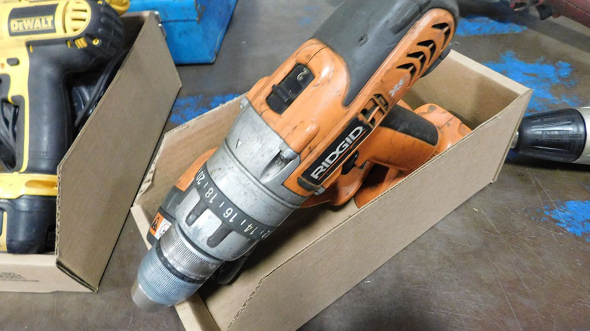 LOT OF RIDGID 1/2'' DRILL; 18 VOLT WITH RIDGID 18 VOLT LIGHT