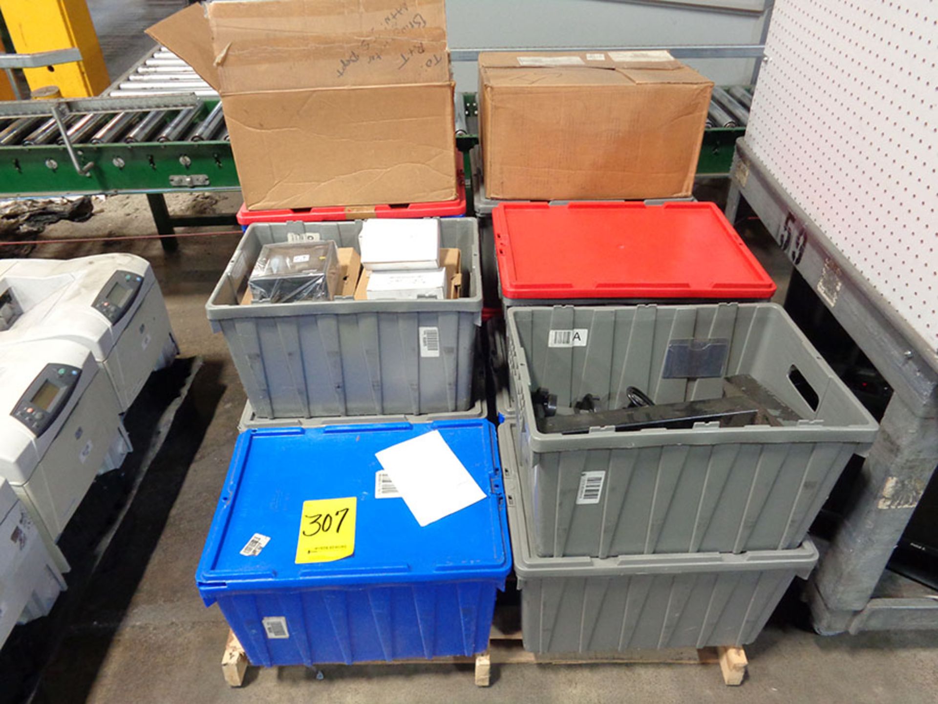 PALLET WITH MOTOROLA LS7808 SLOT SCANNERS, OTHER OFFICE SUPPLIES, AND SUPPORT EQUIPMENT