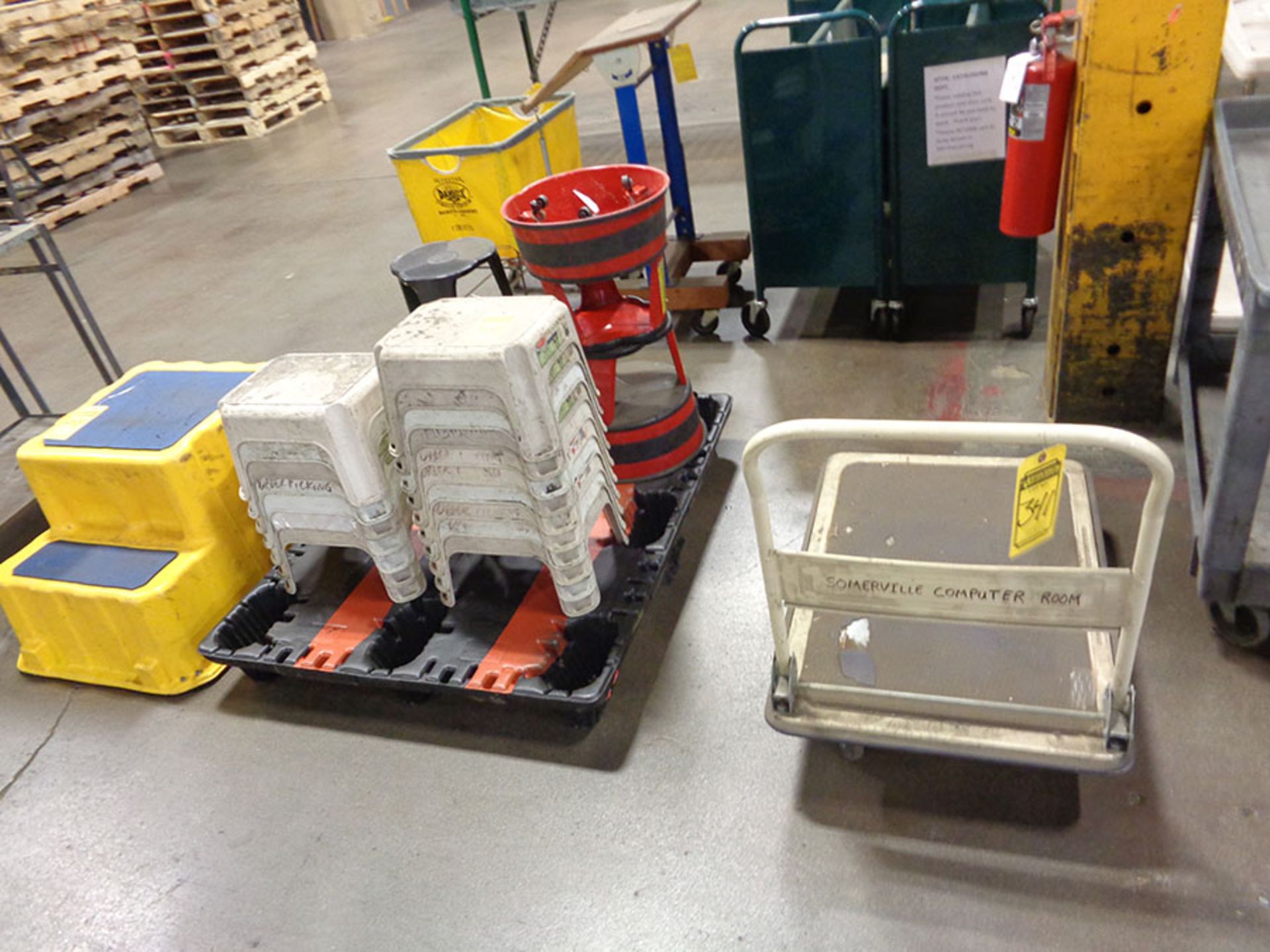 ASSORTED STEP STOOLS & UTILITY CART