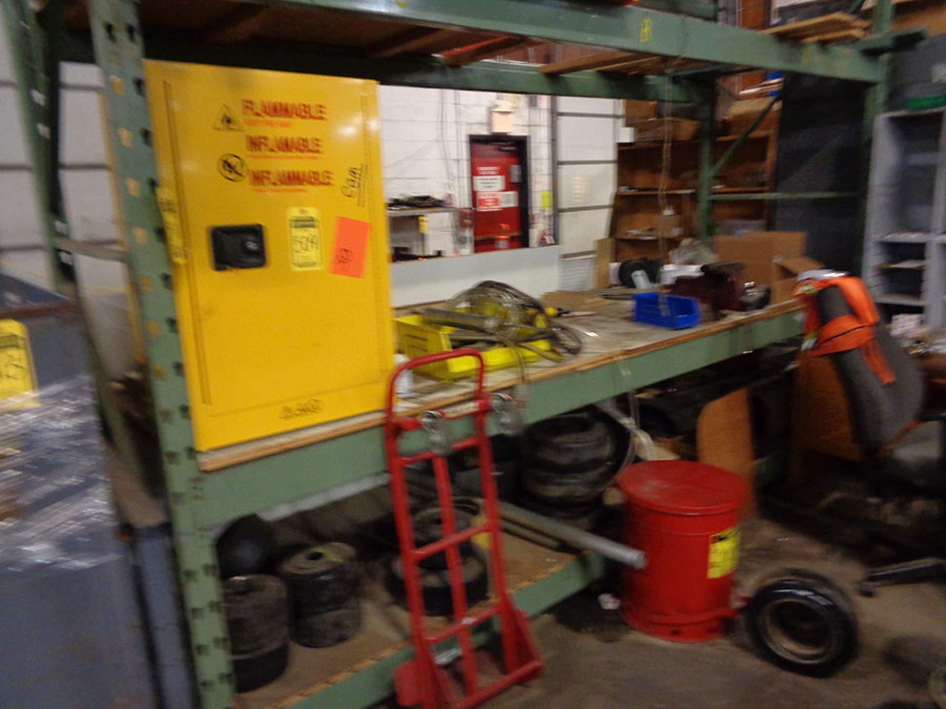 CONTENT OF PALLET RACK; FLAMMABLE STORAGE CABINET, AND FORKLIFT WHEELS
