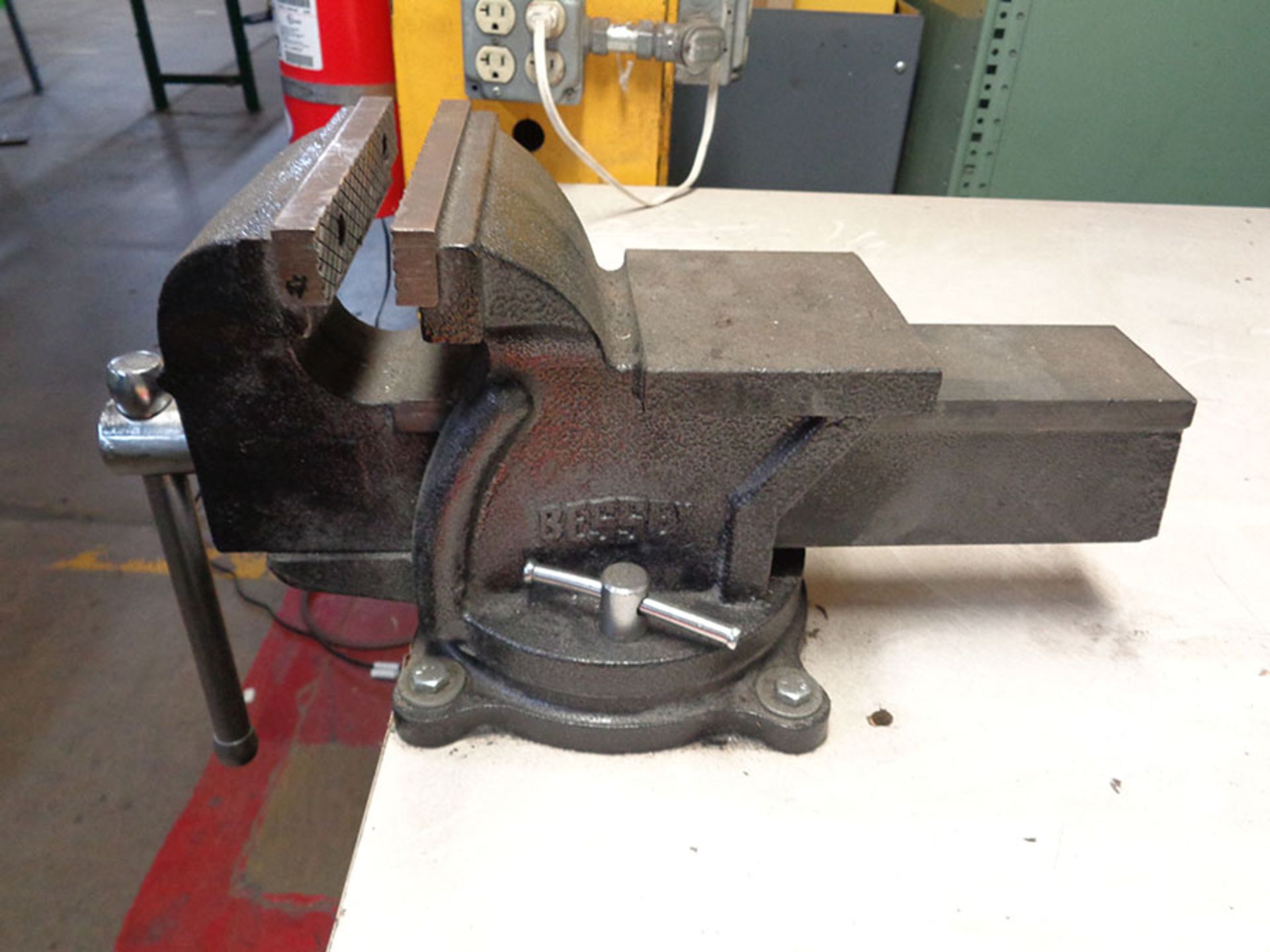 WORKBENCH WITH BESSEY 6'' BENCH VISE, CABINET WITH JIFFY PARTS, FLAMMABLE LIQUIDS STORAGE CABINET - Image 3 of 3