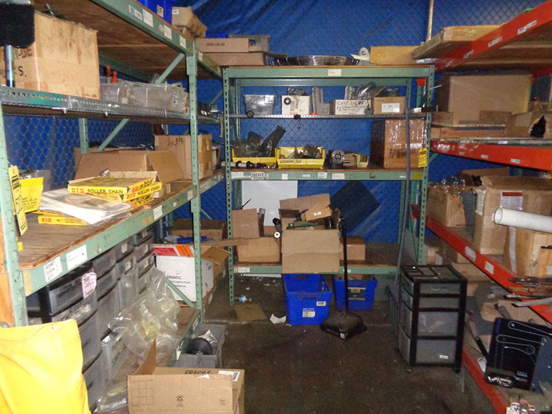 (3) SECTIONS OF ASSORTED PALLET RACK WITH CONTENT; PLANT SUPPORT EQUIPMENT
