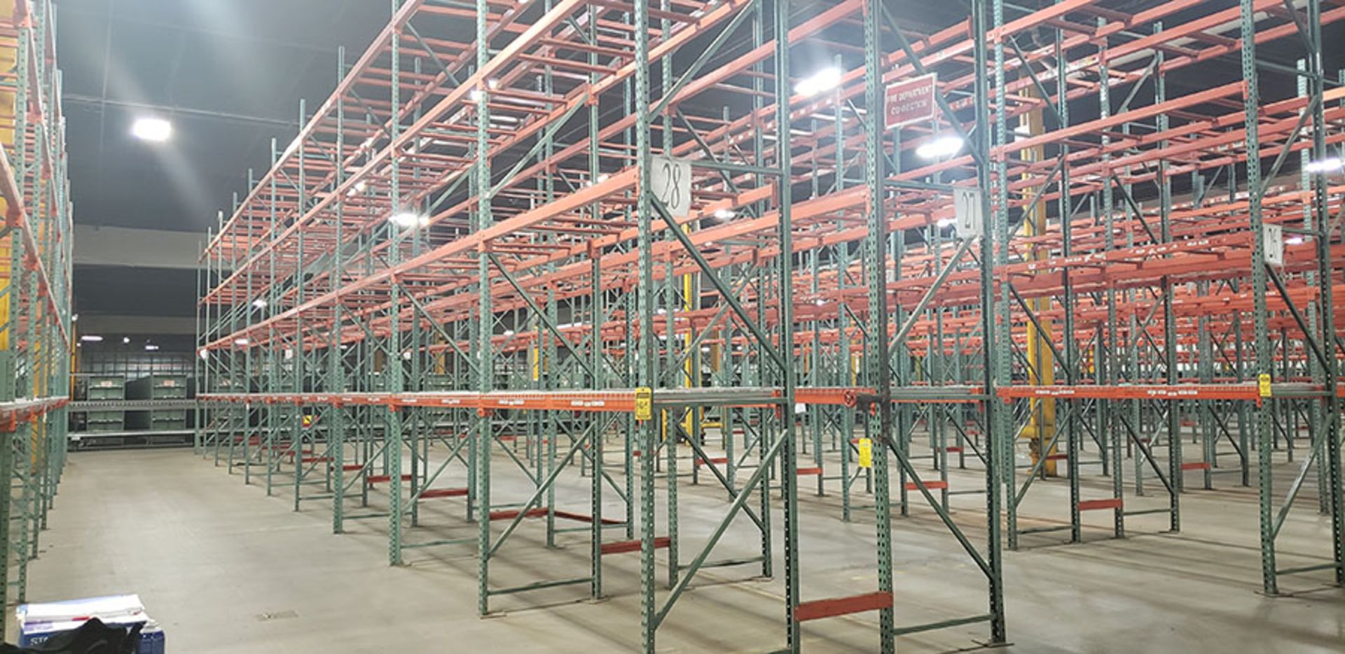 (20) SECTIONS OF INTERLAKE PALLET RACKING; (22) 18' X 36'' UPRIGHTS, (160+/-) 4'' & 3 3/4'' X 96''