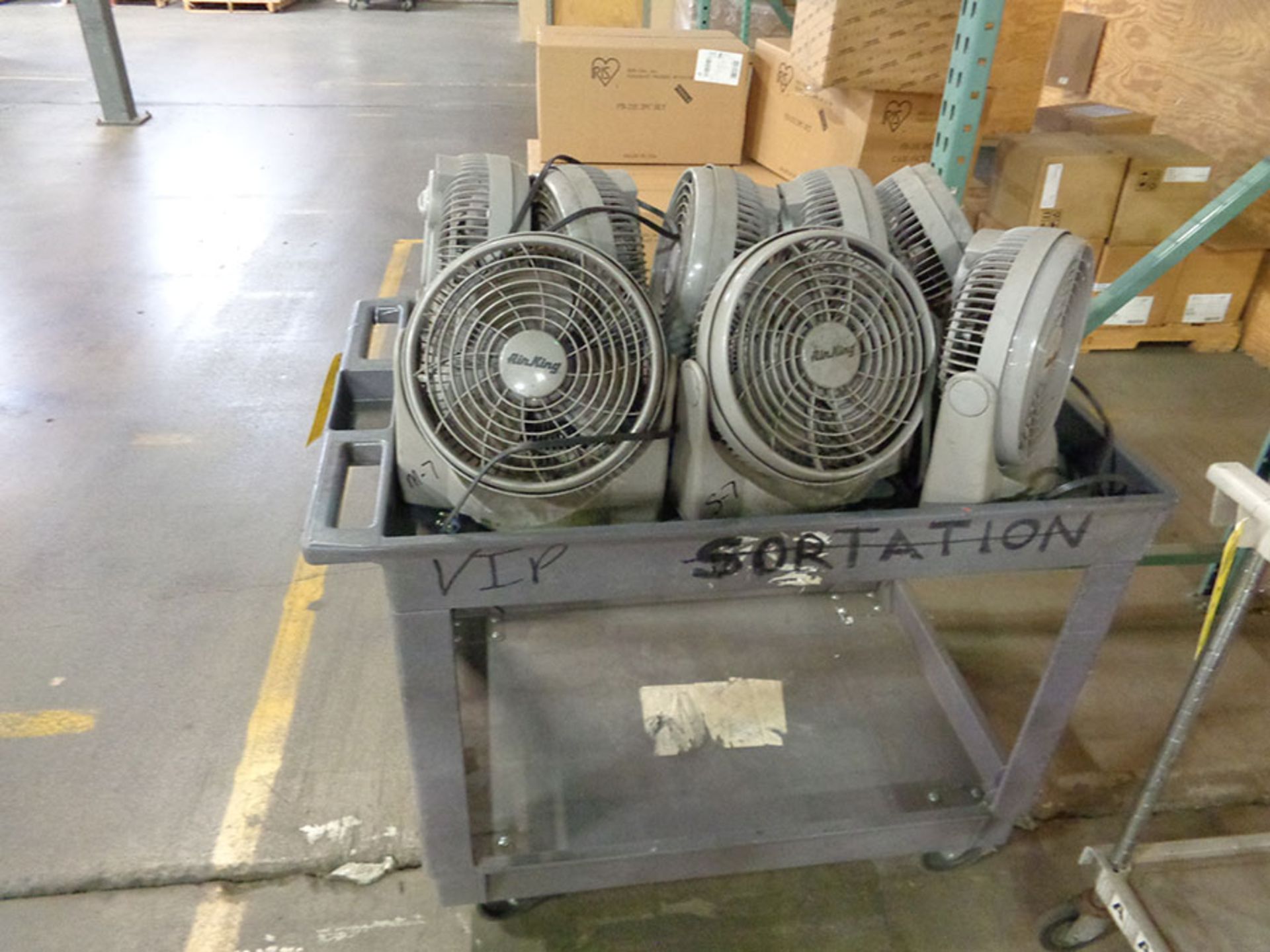 UTILITY CART WITH (8+/-) AIR KING FANS